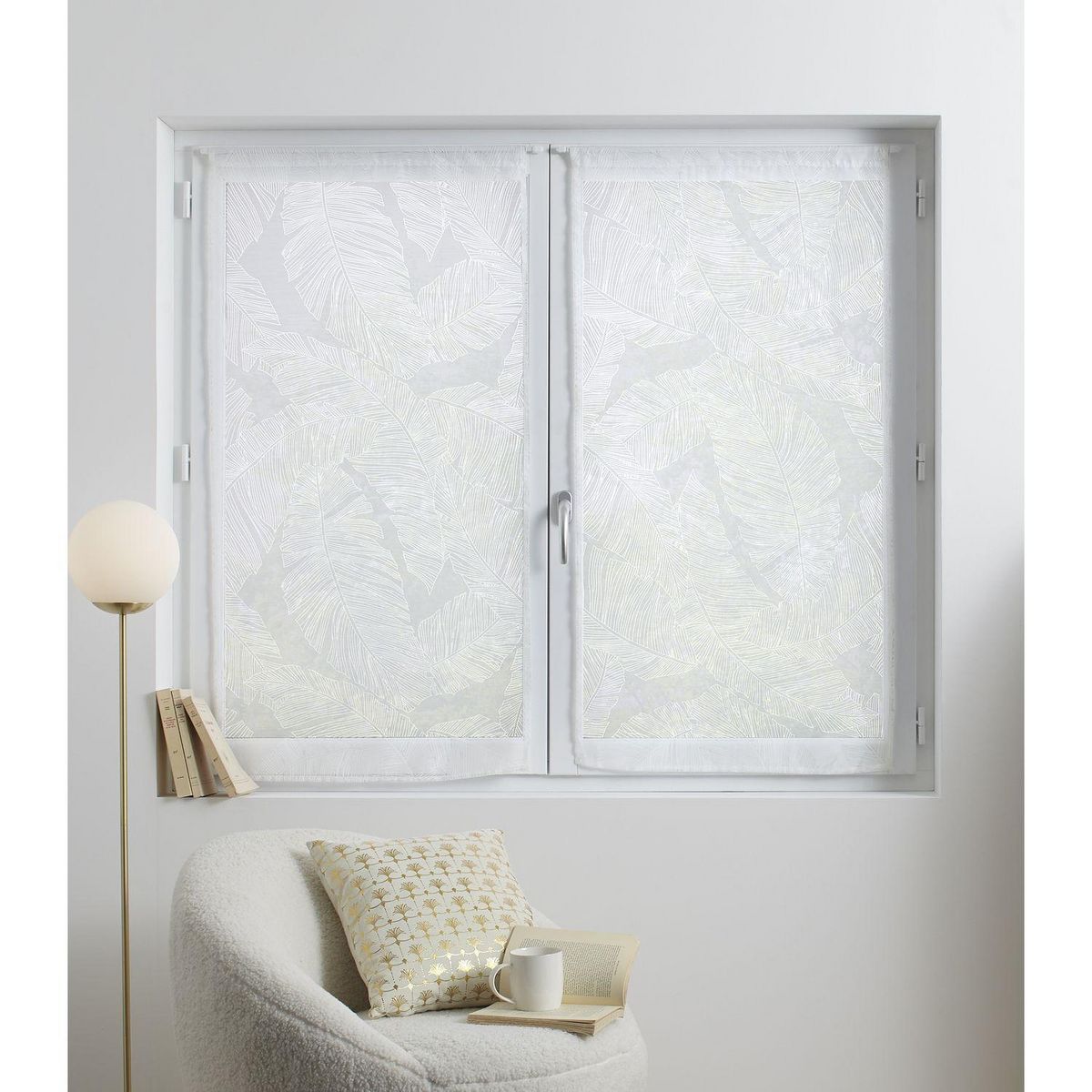 ATMOSPHERA 2 Voilages Dev effet feuille - Longueur 120 cm x Largeur 60 cm - Blanc