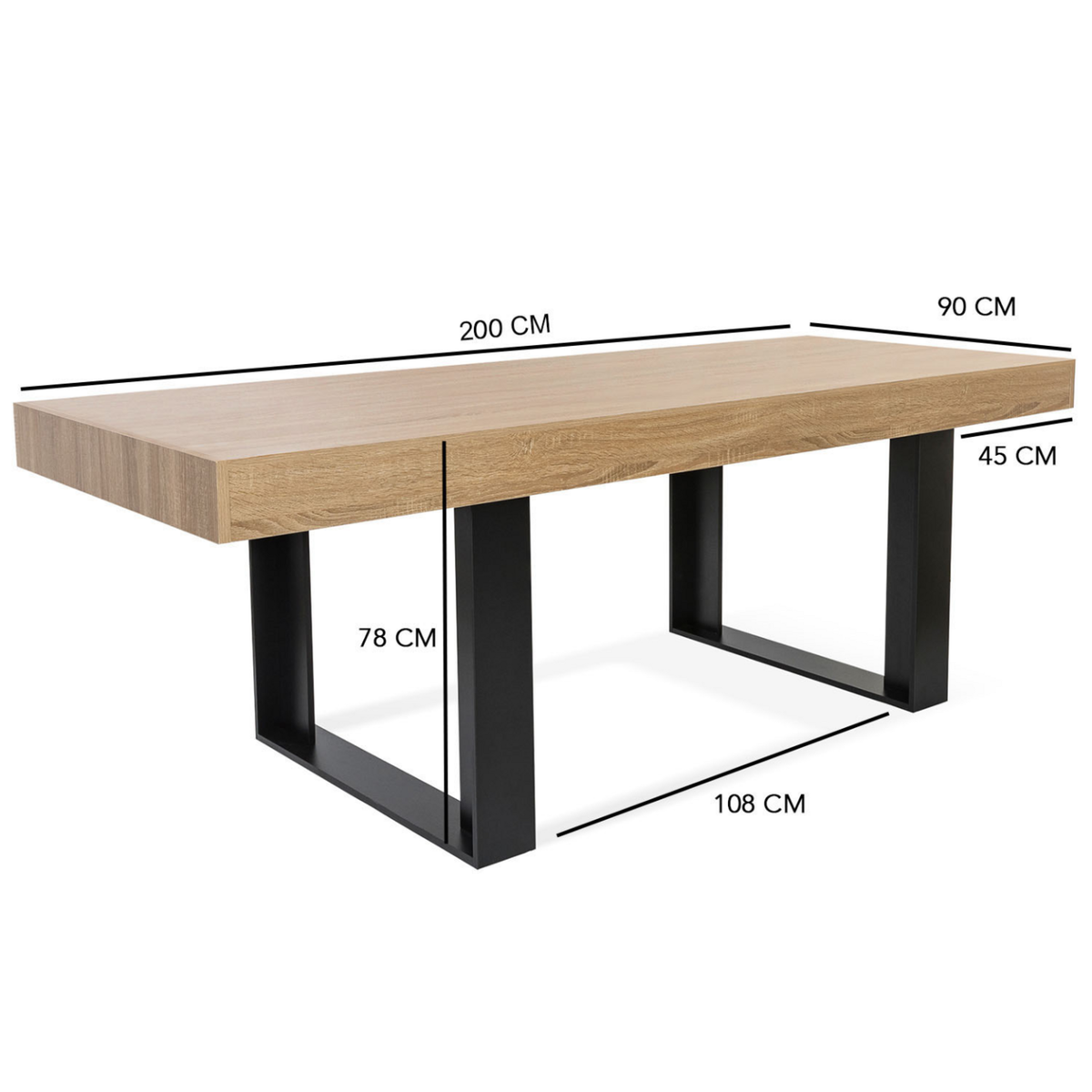 ID MARKET Table à manger rectangle PHOENIX 8 personnes bois et noir 200 cm