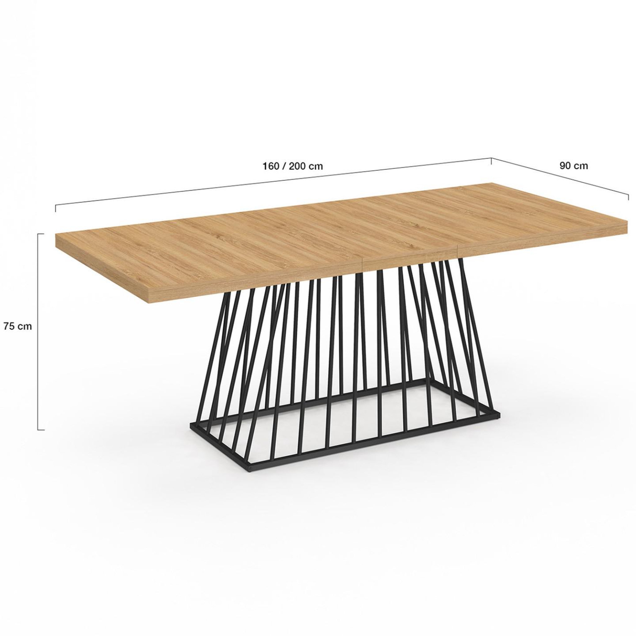 Voir la diapositive 5 : ID MARKET Table à manger extensible rectangle yuna 6-10 personnes plateau bois et pied filaire en métal noir 160 - 200 cm