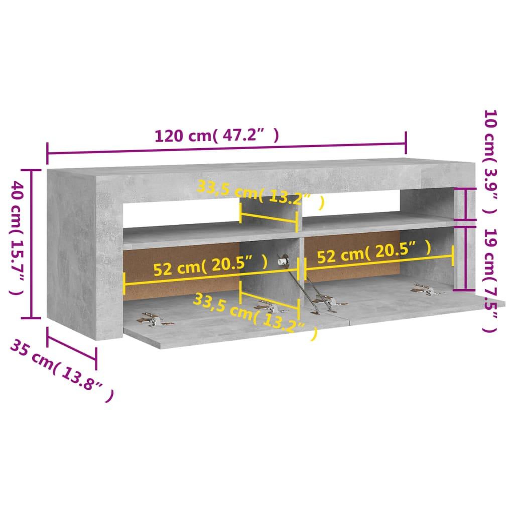Voir la diapositive 6 : VIDAXL Meuble TV avec lumieres LED gris beton 120x35x40 cm