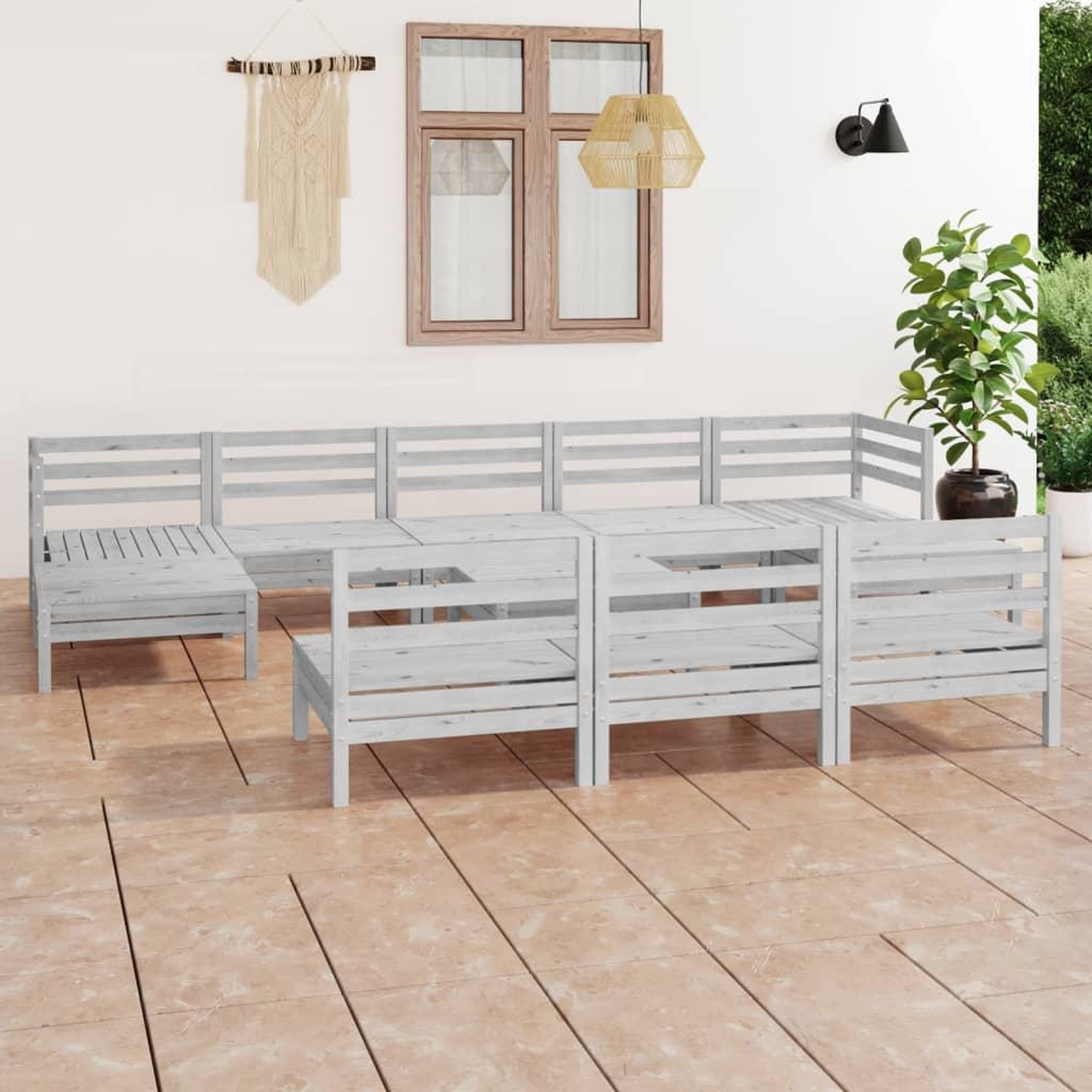 VIDAXL Salon de jardin 11 pcs Blanc Bois de pin massif