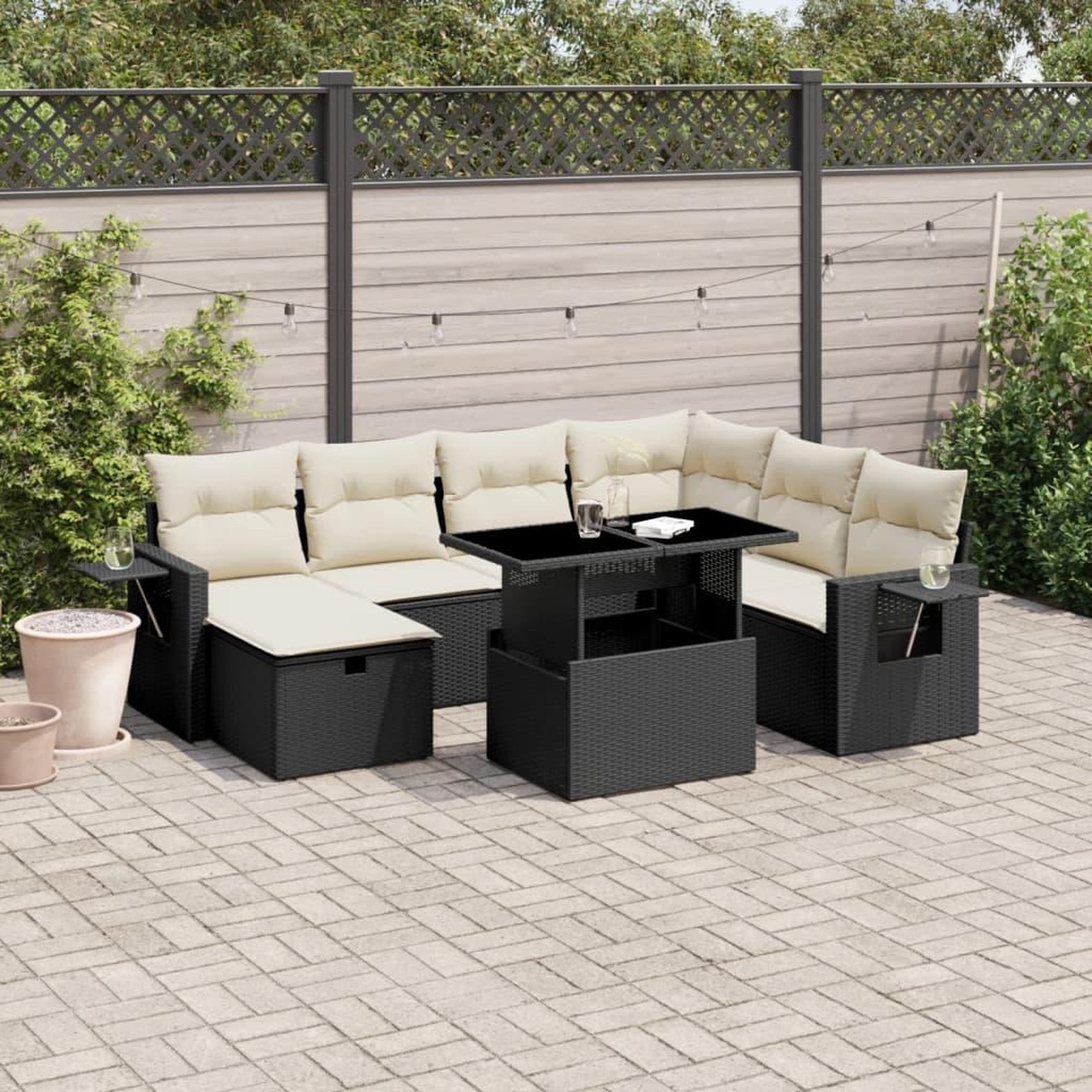 VIDAXL Salon de jardin 8 pcs avec coussins noir resine tressee