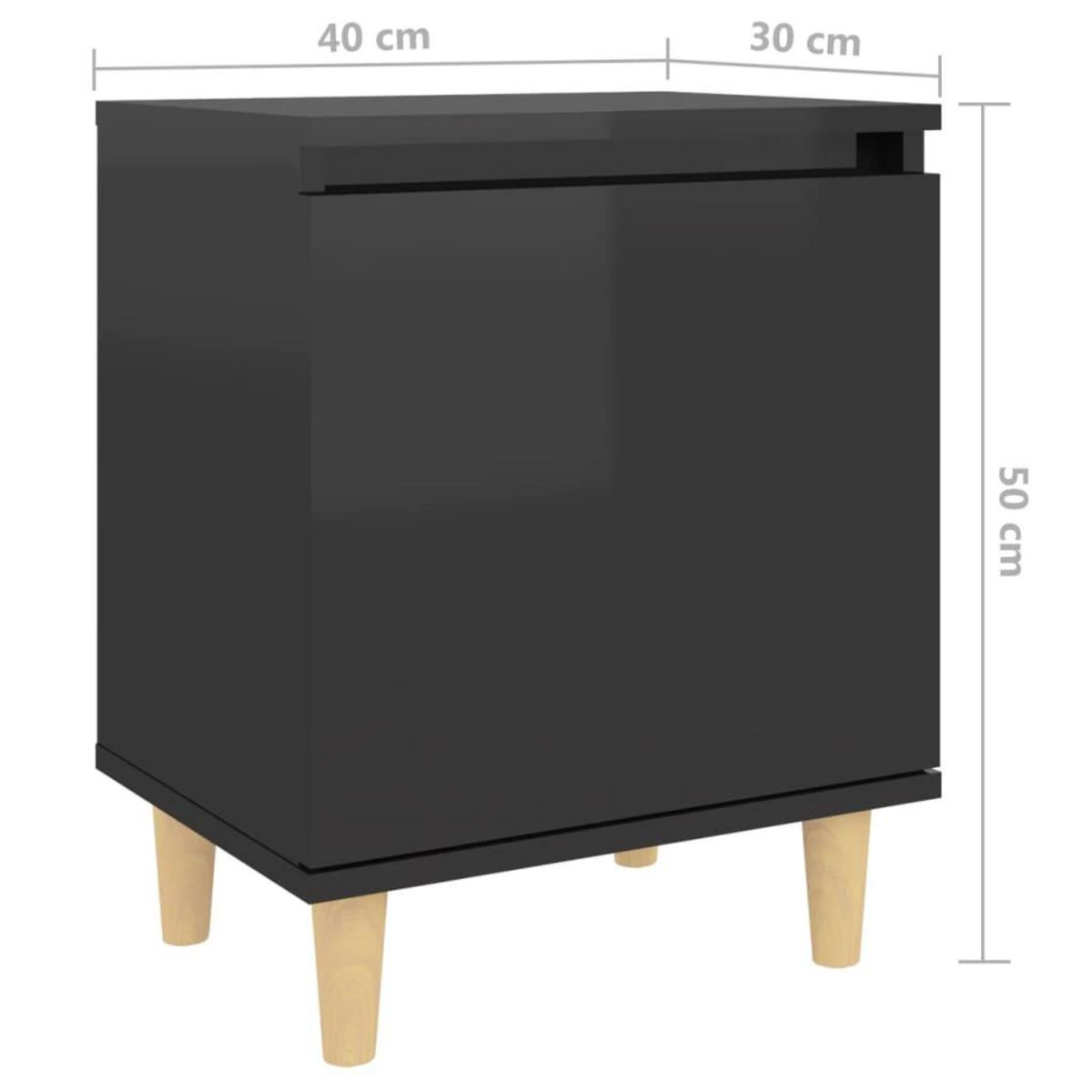 VIDAXL Table de chevet avec pieds en bois Noir brillant 40x30x50 cm