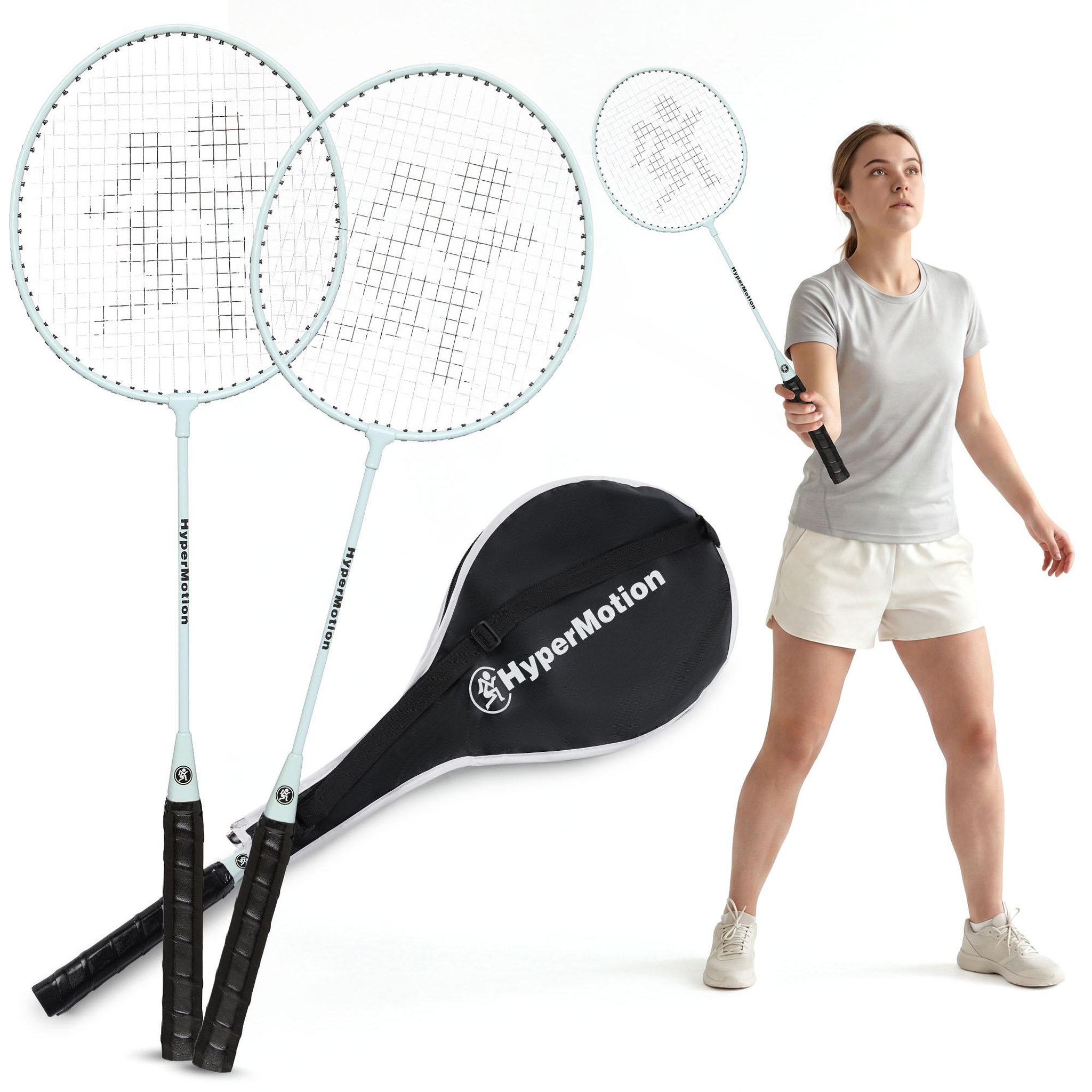 HYPERMOTION Set de badminton HyperMotion 2 raquettes en acier avec housse de transport sauges-