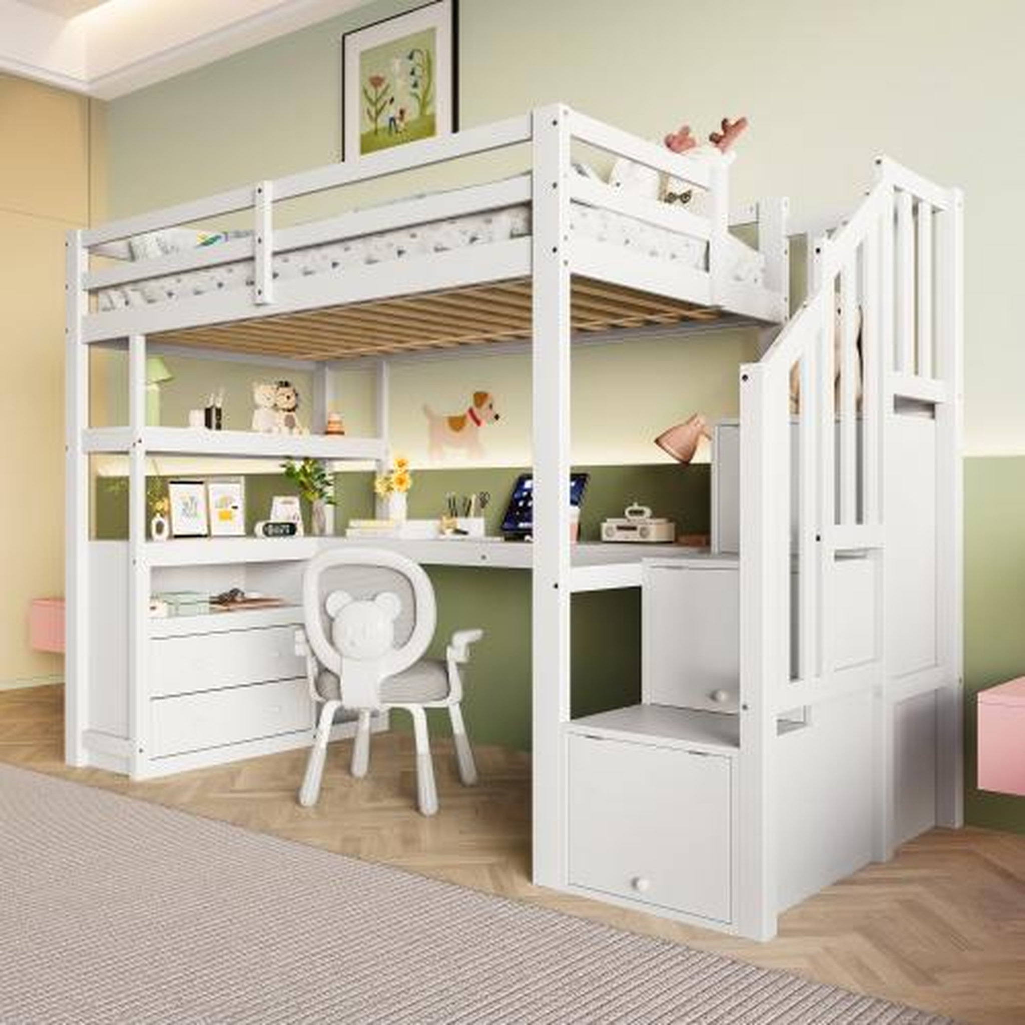 Voir la diapositive 4 : MERAX Lit mezzanine 90x200 cm coloris blanc pin