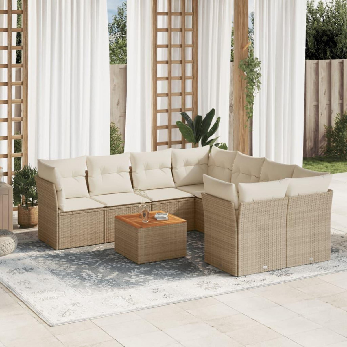 VIDAXL Salon de jardin avec coussins 9 pcs beige resine tressee