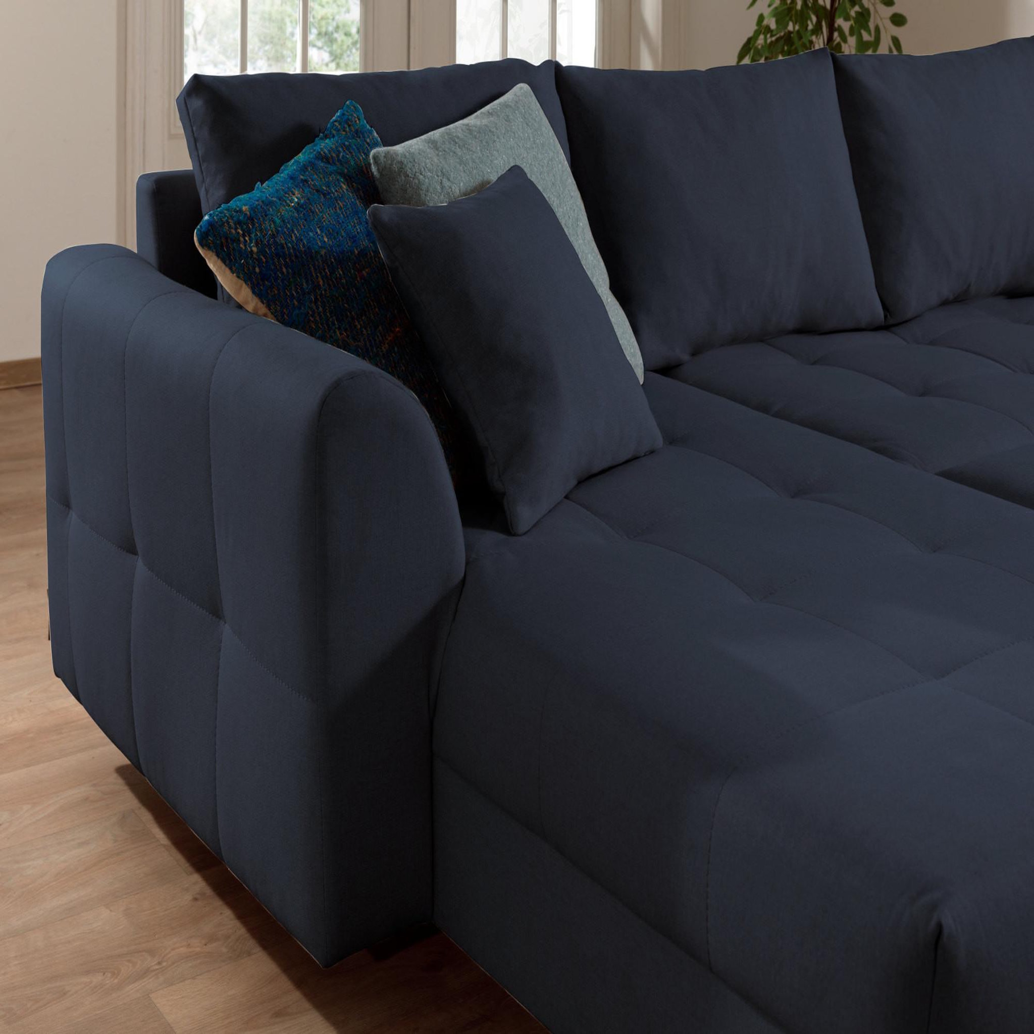 Voir la diapositive 5 : LISA DESIGN Rune - canapé panoramique - avec pouf d'appoint - 7 places - style scandinave - droit