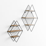 VS VENTA-STOCK Set de 2 étagères murales Diamante en métal noir et bois de paulownia