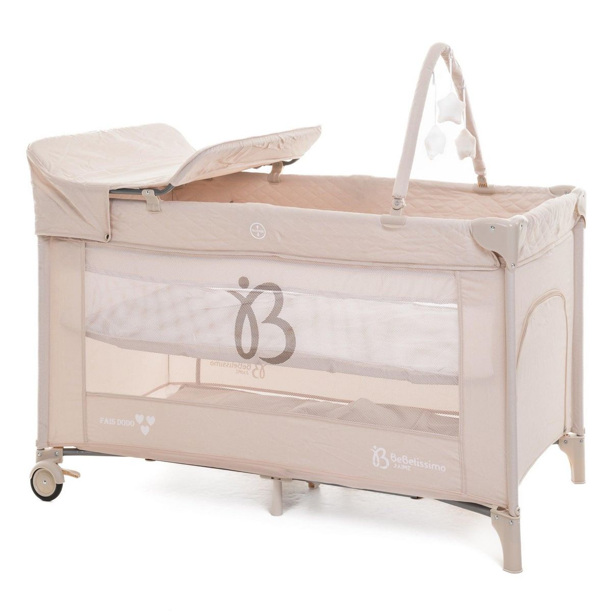 BEBELISSIMO BEBELISSIMO - Lit parapluie bébé - lit pliant - dès la naissance - Fais dodo  - table à langer et jouets - beige