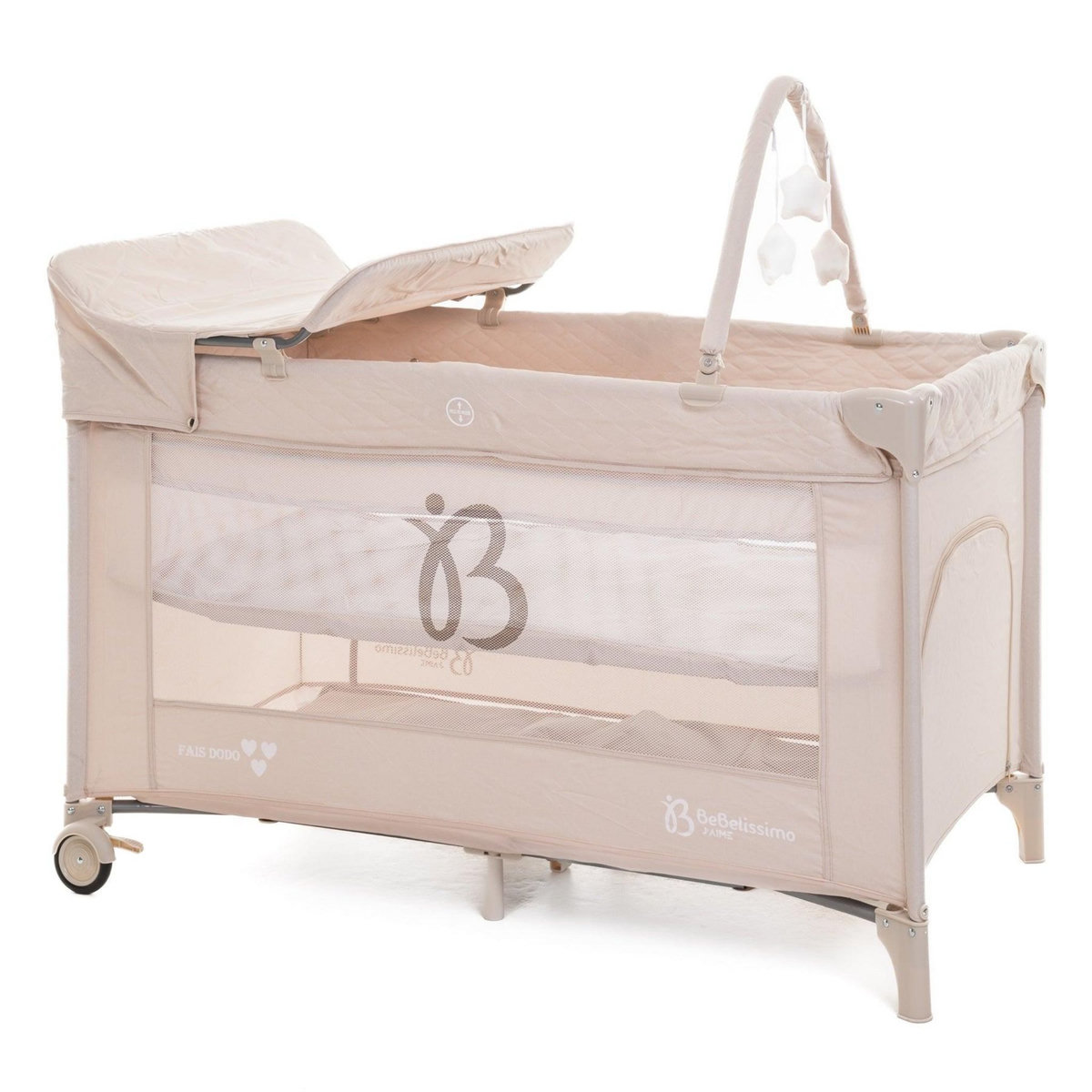BEBELISSIMO BEBELISSIMO - Lit parapluie bébé - lit pliant - dès la naissance - Fais dodo  - table à langer et jouets - beige