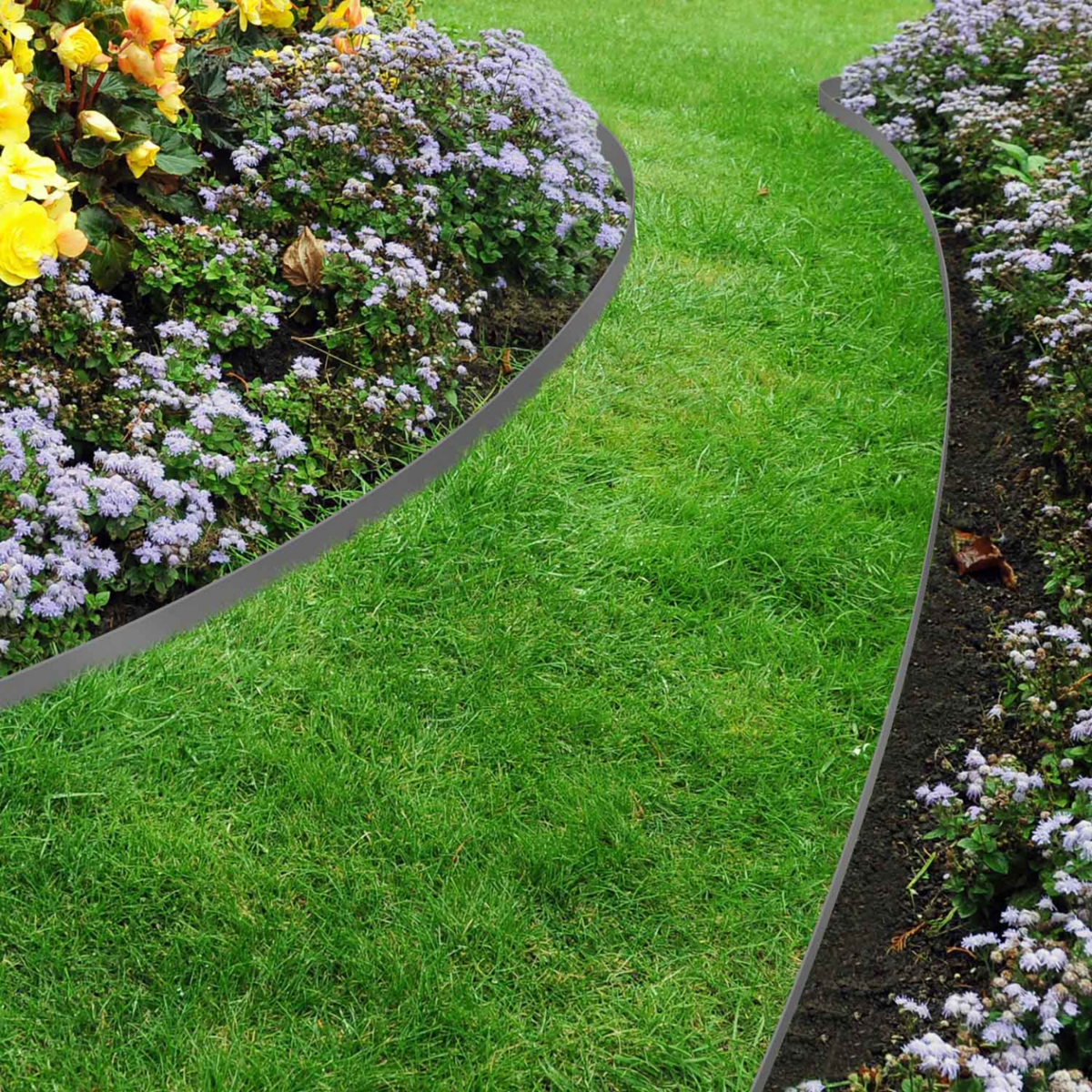 ID MARKET Bordurette de jardin flexible 8 M gris anthracite hauteur 12 cm + 24 piquets