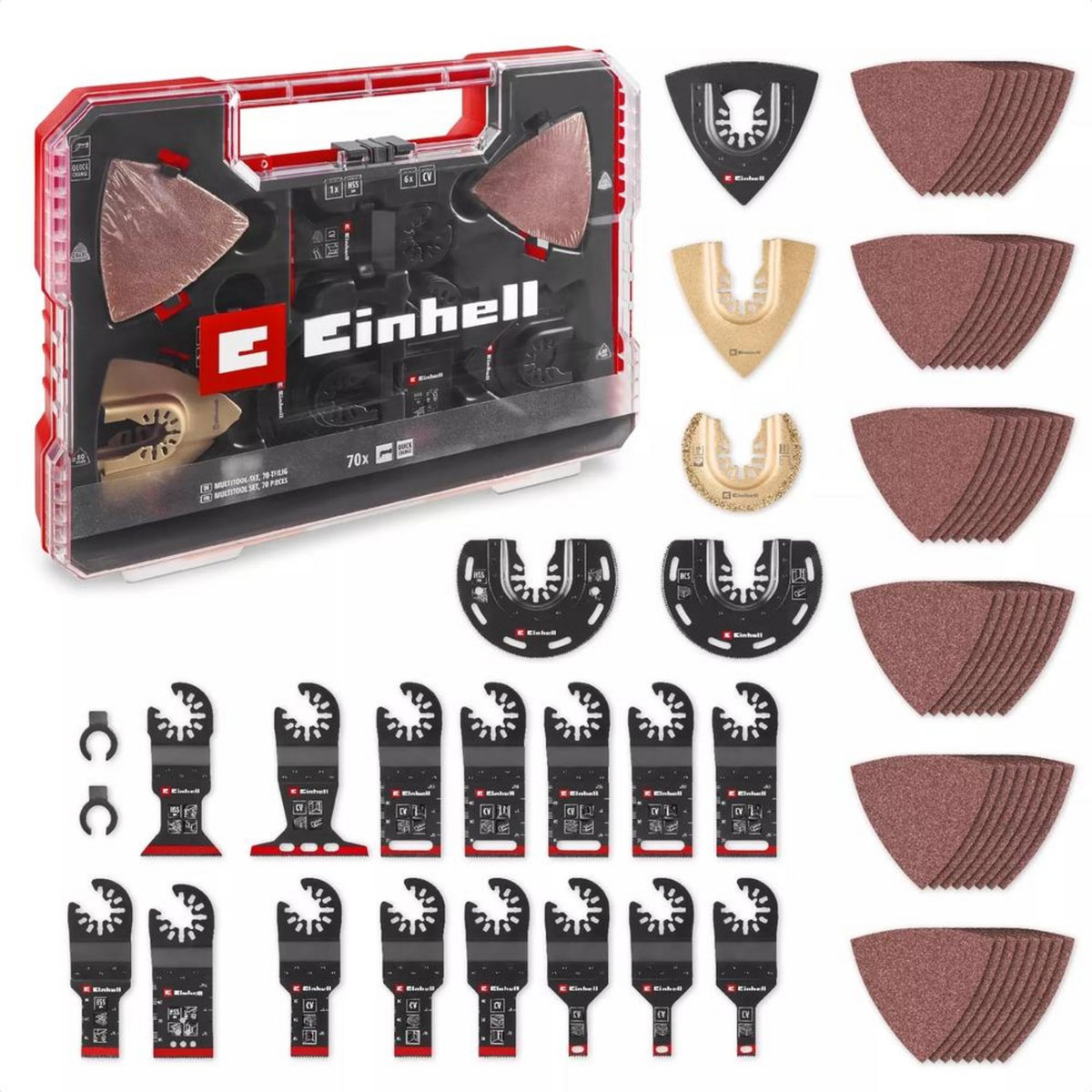 Einhell Coffret accessoires XXL Multi-Tools - 70 pièces - lames, racloir, ponçage - outils multifonctions