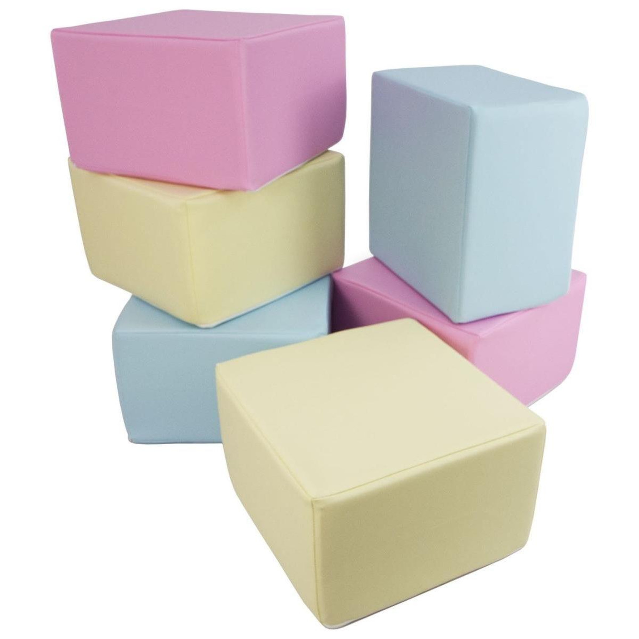 VELINDA Ensemble cubes (6 grands blocs de mousse) — rose, bleu, jaune (pastel)