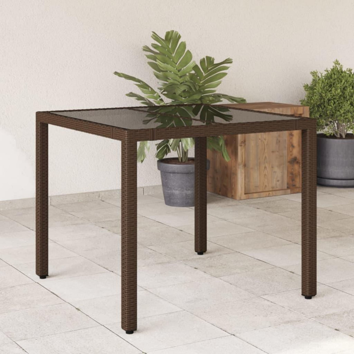 VIDAXL Table de jardin avec dessus en verre marron resine tressee