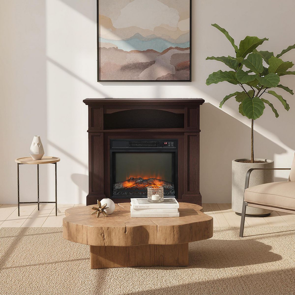 HOMCOM Cheminée électrique XL style classique chic 1800W  effet flammes LED réglable télécommande effet bois