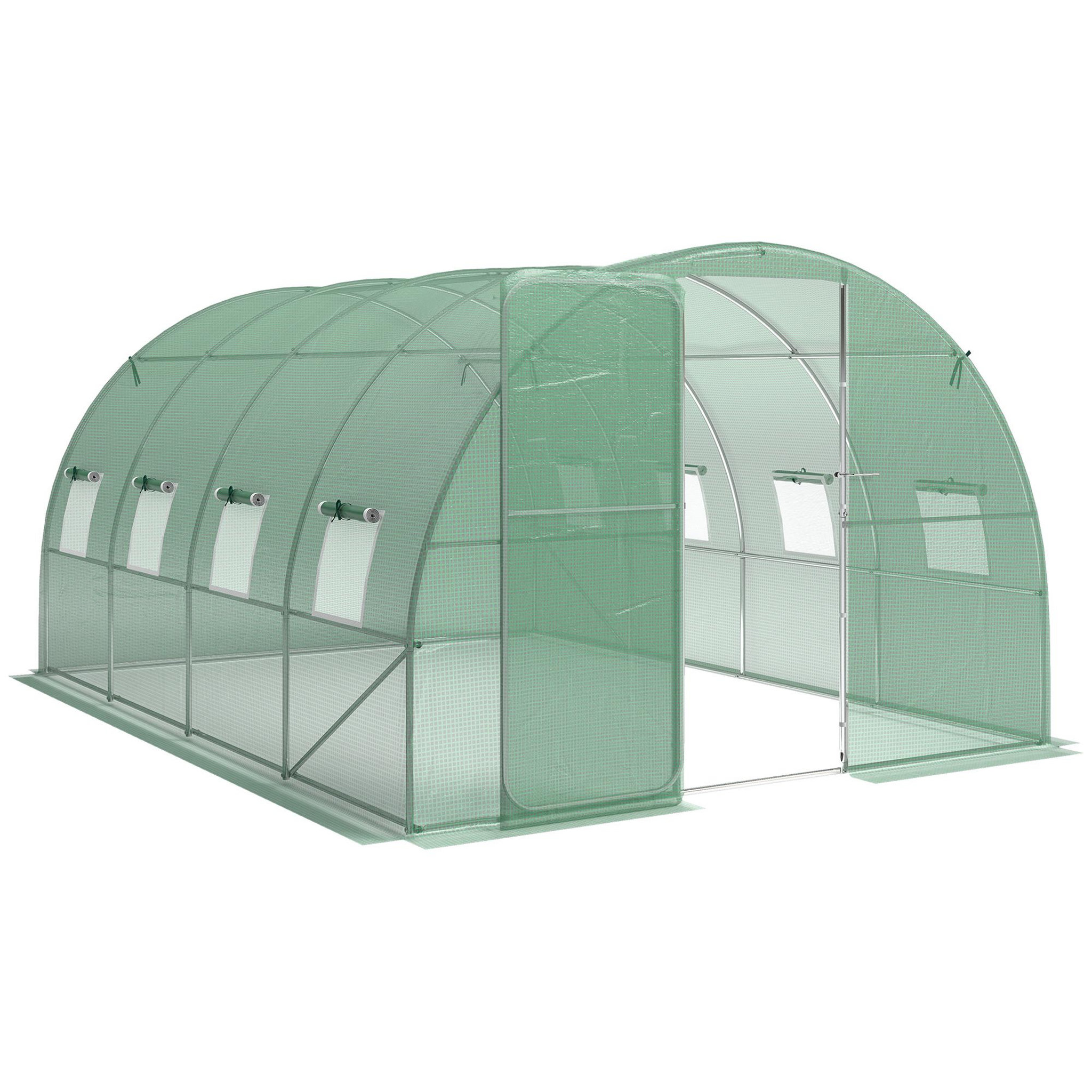 OUTSUNNY Serre tunnel de jardin - 12m², 295x400x200cm - porte et 8 fenêtres - bâche pe haute densité 140 g/m² - pour extérieur - vert