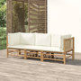 Voir la diapositive 1 : VIDAXL Salon de jardin 3 pcs avec coussins blanc creme bambou