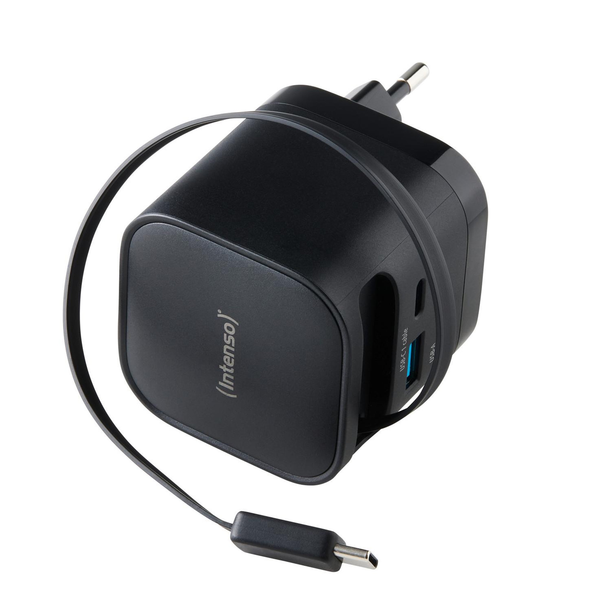 Voir la diapositive 2 : Intenso Chargeur secteur 65W cable USB-C + port USB-C/USB-A Noir