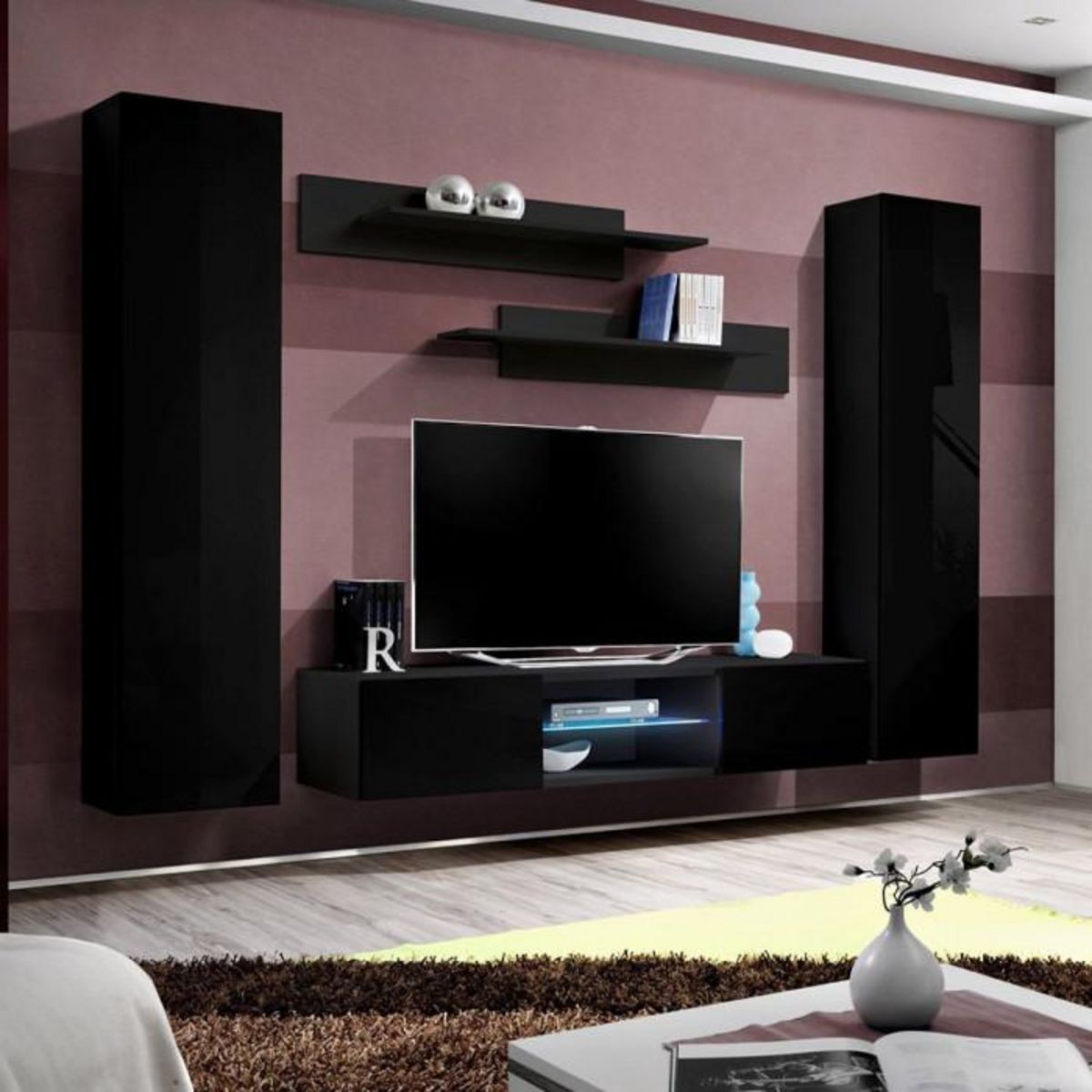 Paris Prix Meuble TV Mural Design  Fly XXVIII  260cm Noir