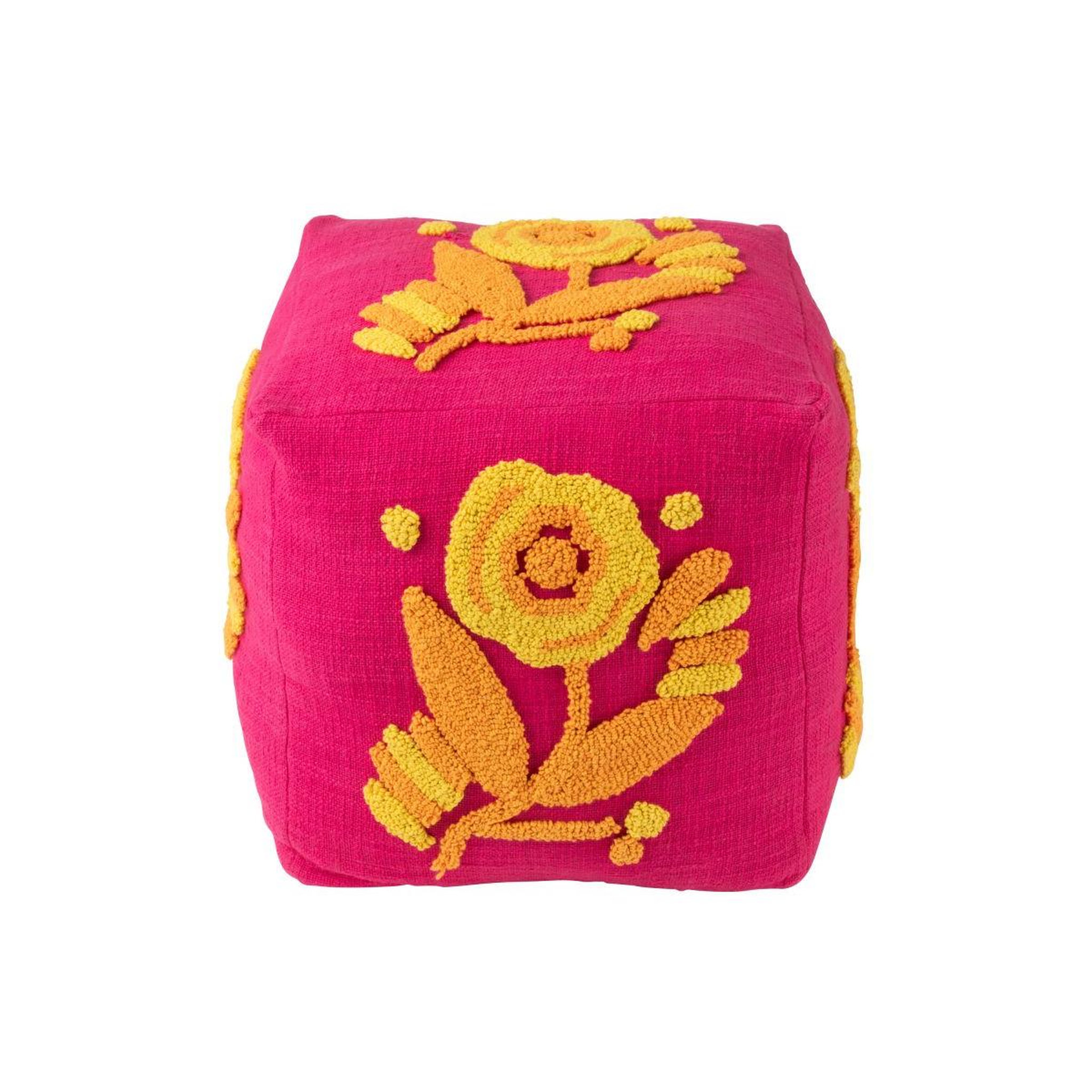 Voir la diapositive 2 : J-LINE Pouf fleur en coton  levi  40cm rose