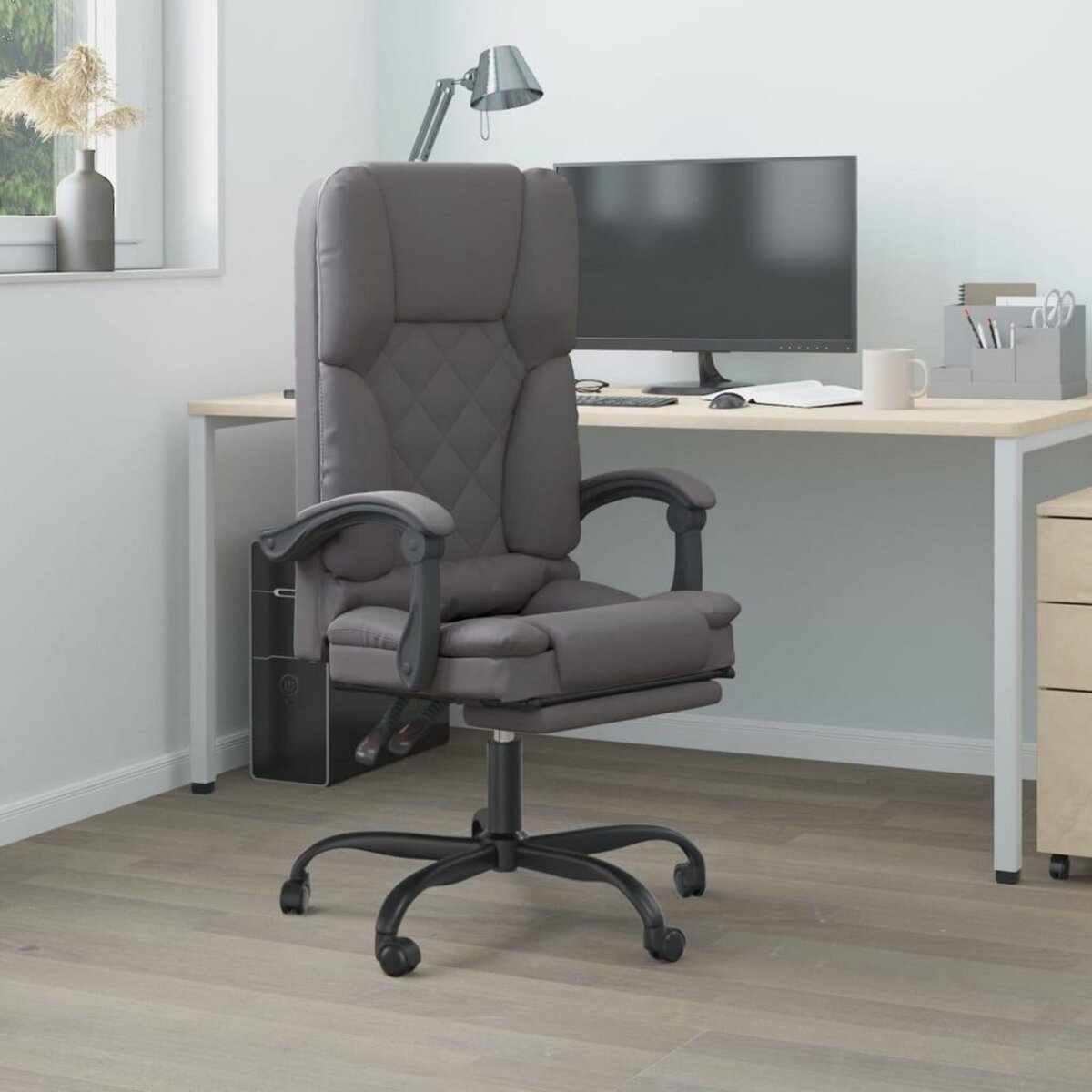 VIDAXL Fauteuil de massage inclinable de bureau Gris Similicuir