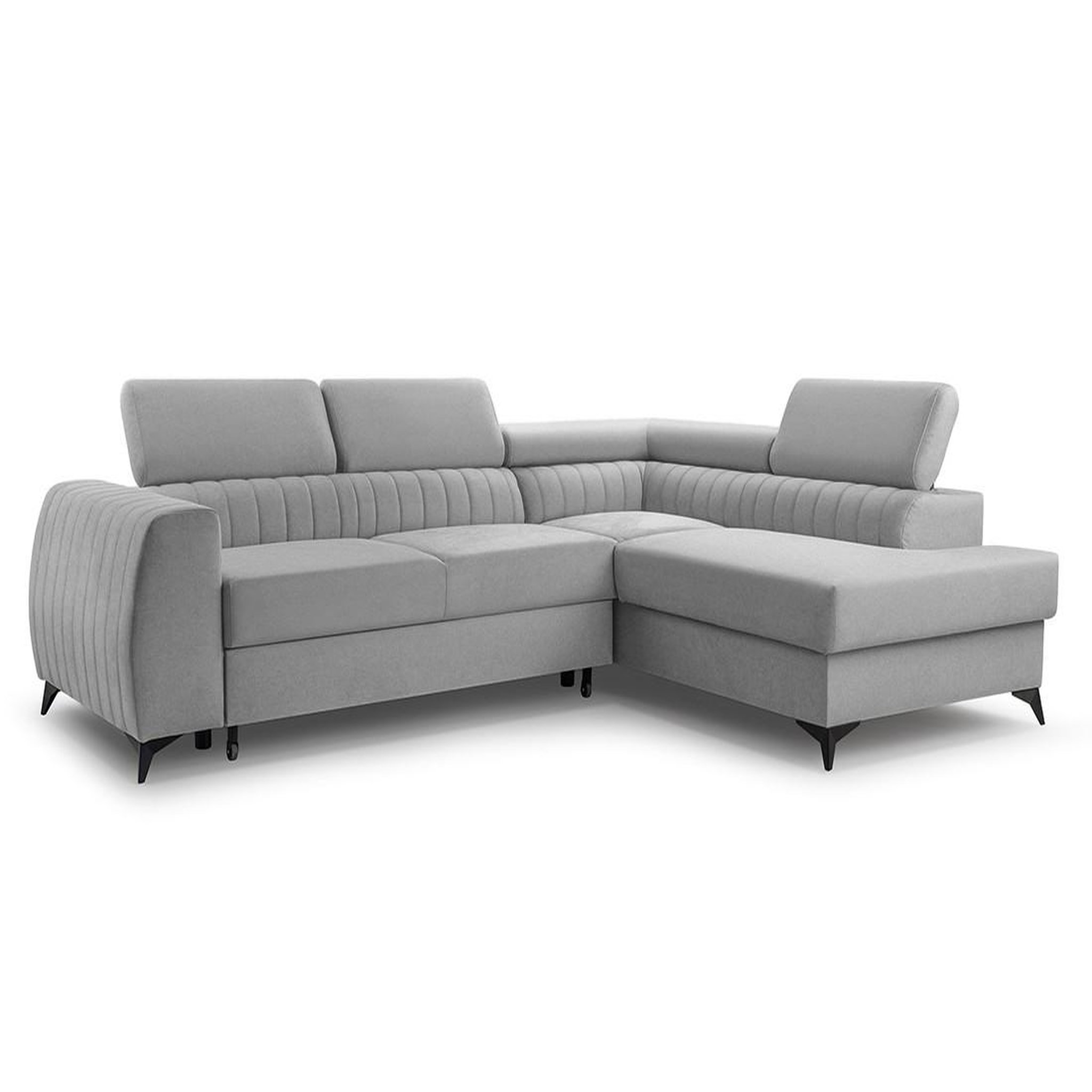 Voir la diapositive 2 : BEST MOBILIER Aneta - canapé d'angle droit 5 places - convertible avec coffre et têtières - en velours