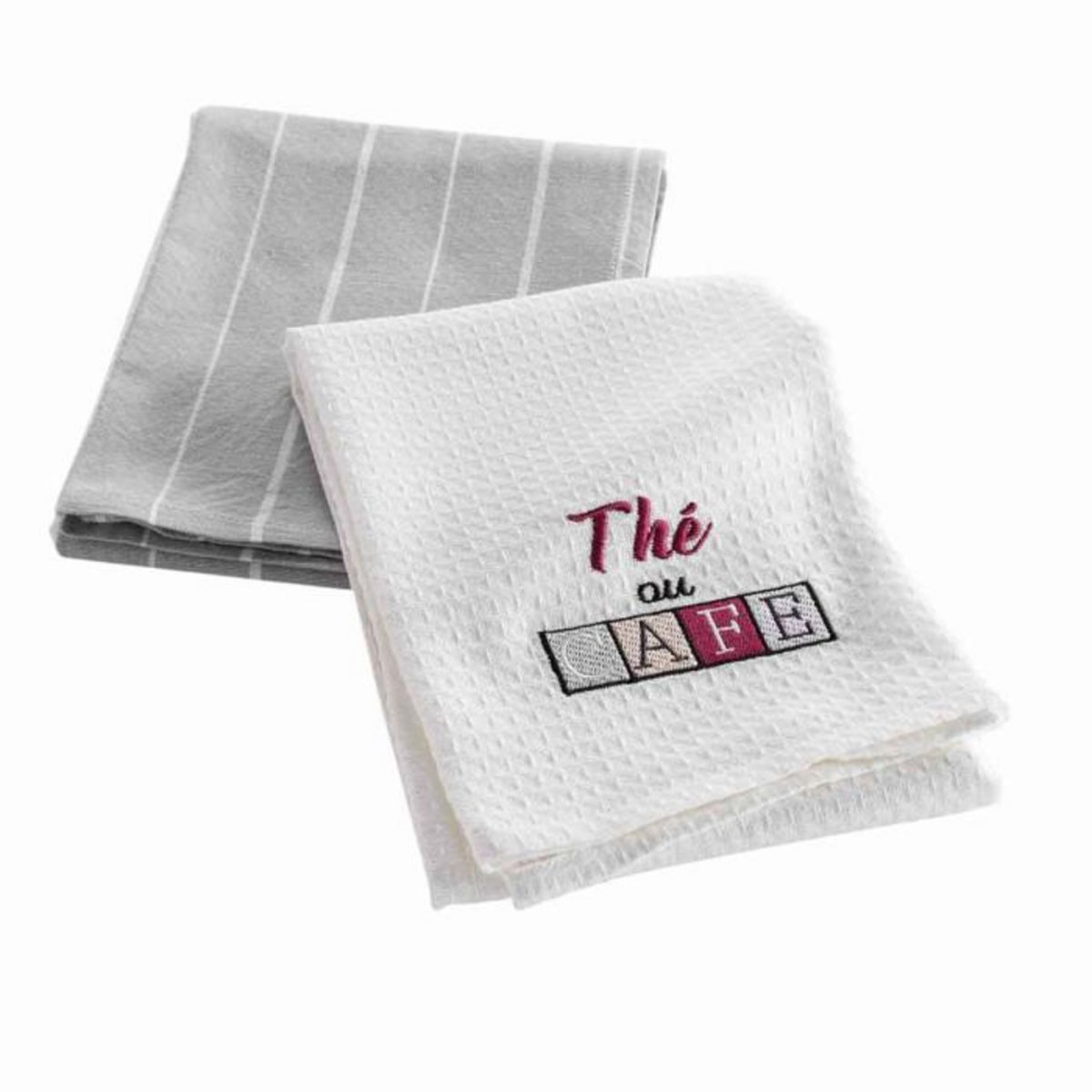 Paris Prix Lot de 2 Torchons Nid d'Abeille  Déjeuner  50x70cm Gris