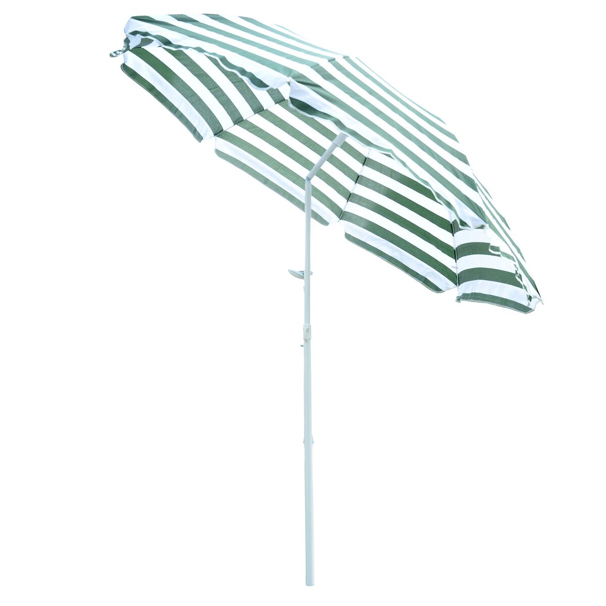 OUTSUNNY Parasol inclinable octogonal de plage Ø 180 cm tissu polyester haute densité anti-UV mât démontable vert blanc rayé