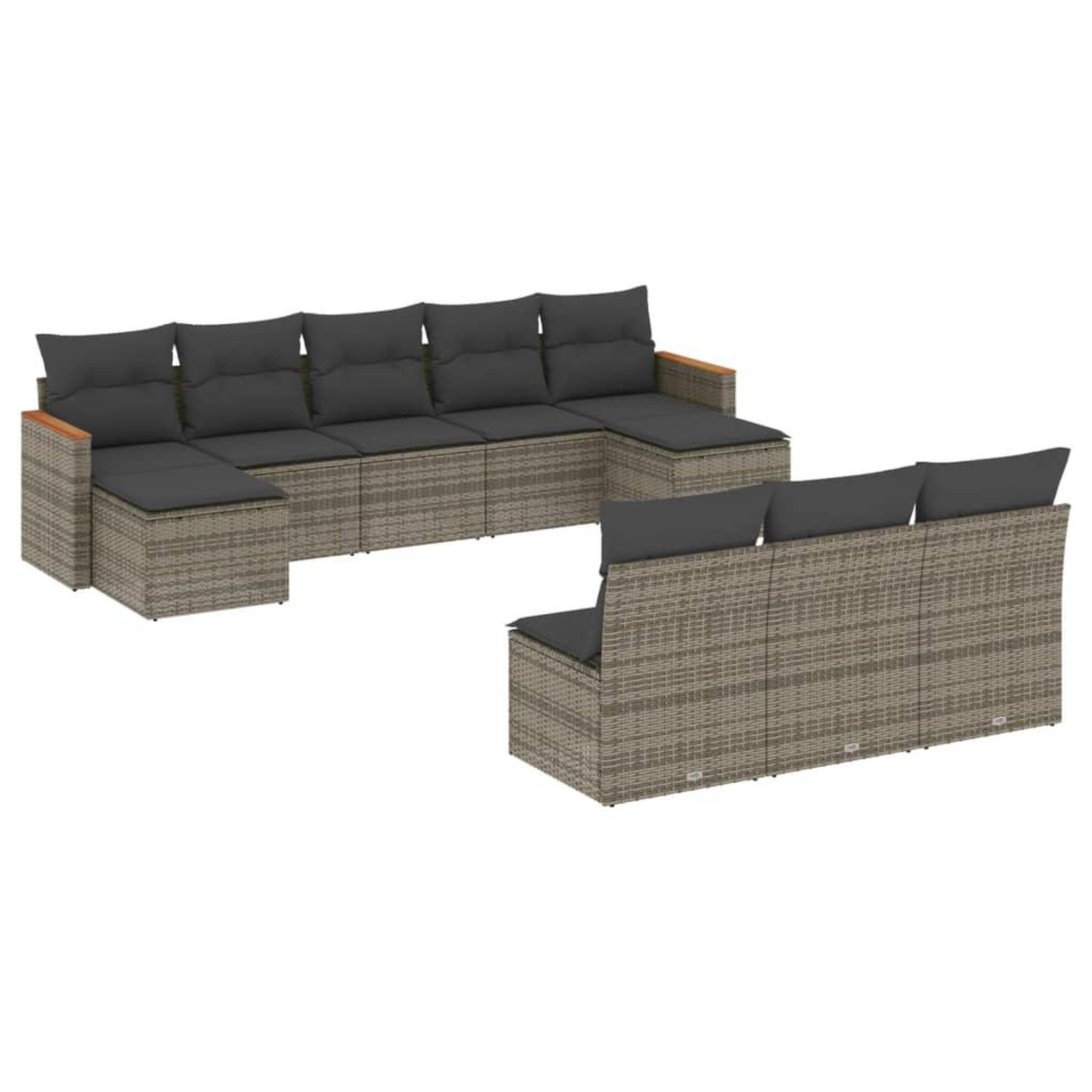 Voir la diapositive 2 : VIDAXL Salon de jardin avec coussins 10 pcs gris resine tressee