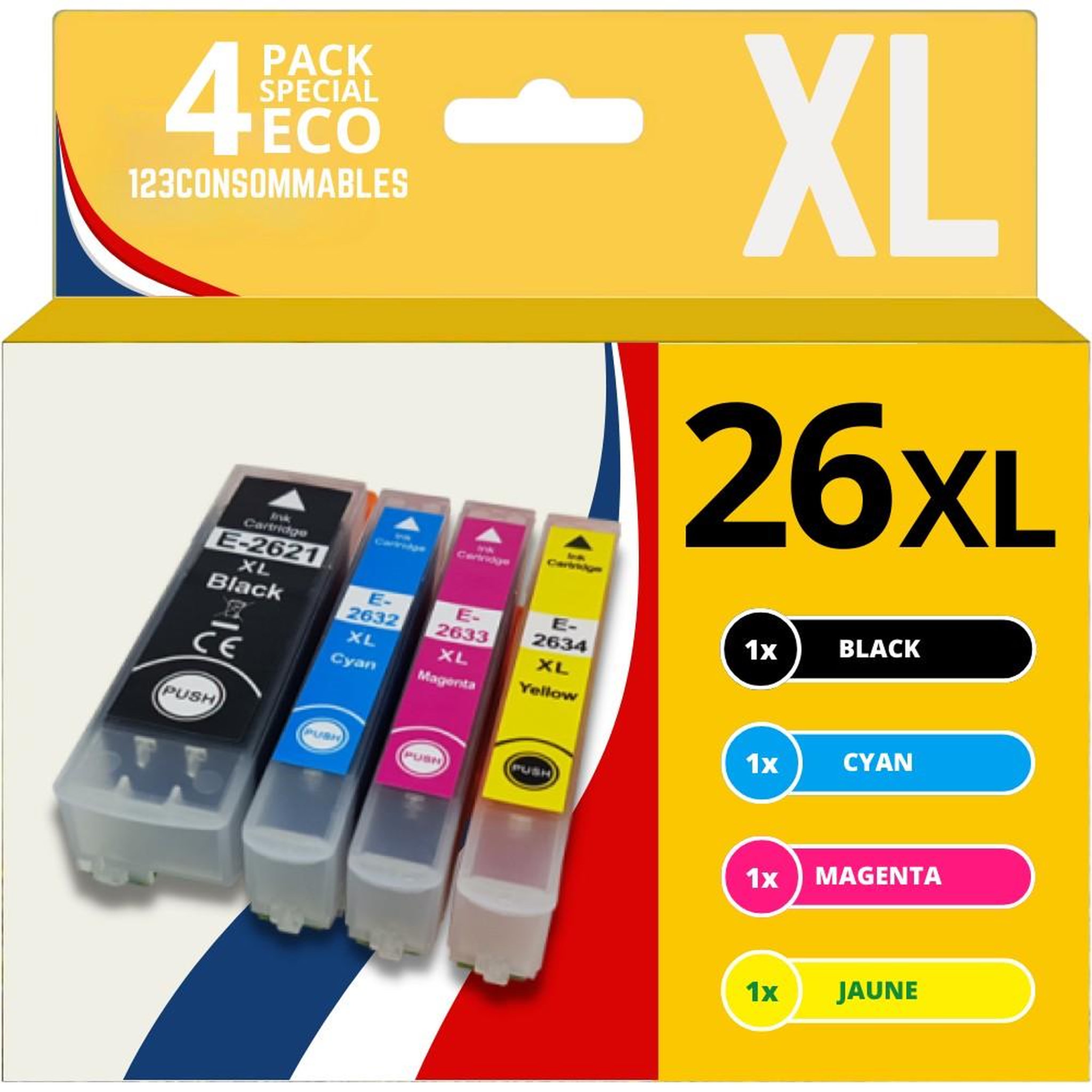 123CONSOMMABLES Pack compatible EPSON 26XL 4 cartouches