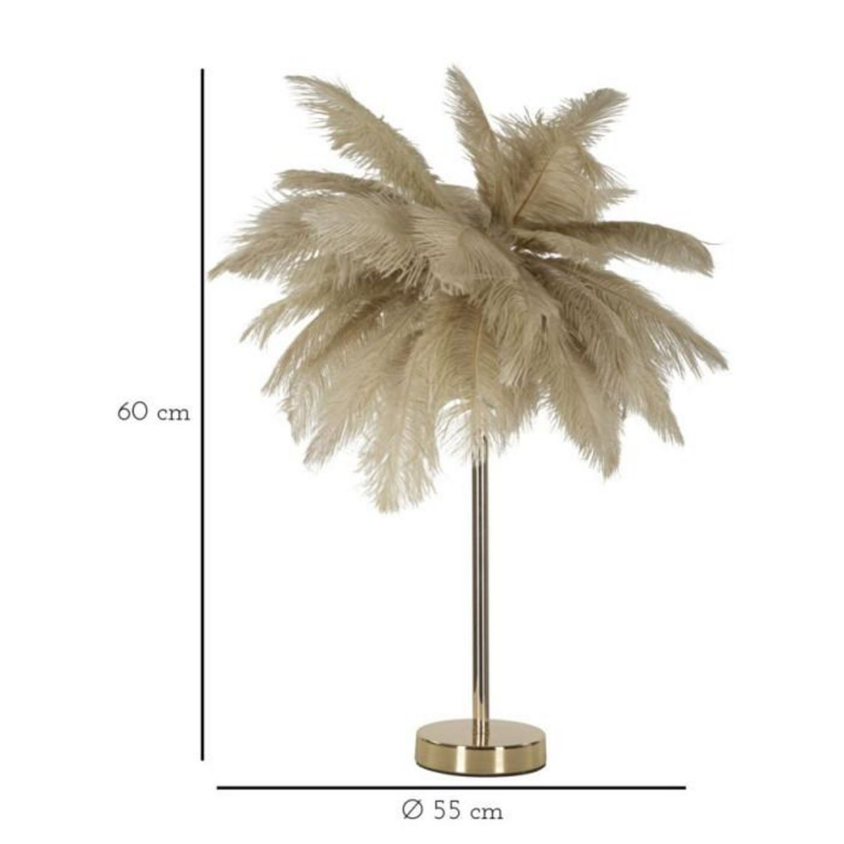 Paris Prix Lampe à Poser Imitation Plume  Palm  60cm Or & Camel