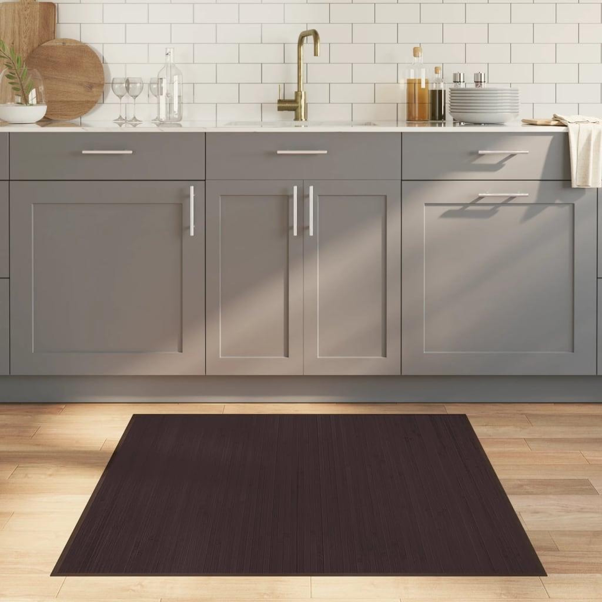 VIDAXL Tapis carre marron fonce 100x100 cm bambou