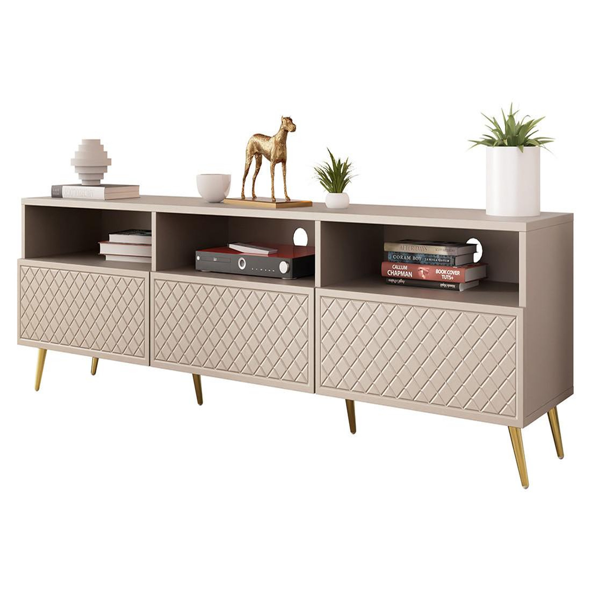 Voir la diapositive 2 : BEST MOBILIER Sorolla - meuble tv - 3 tiroirs et 3 niches - 195 cm