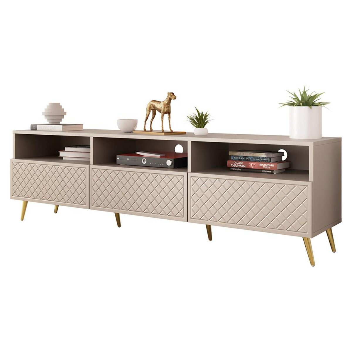 BEST MOBILIER Sorolla - meuble tv - 3 tiroirs et 3 niches - 195 cm