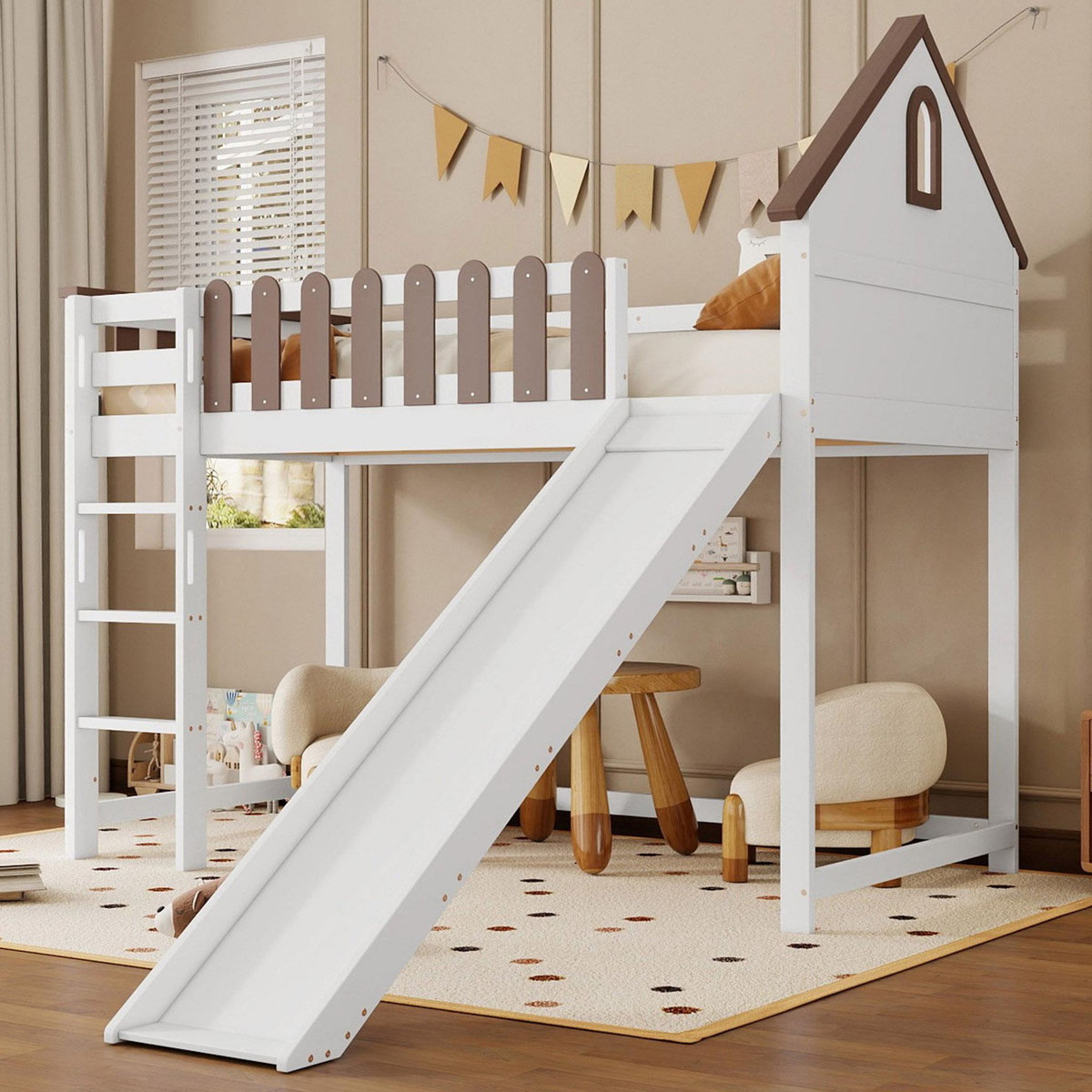 MERAX Lit enfant mi hauteur 90x200cm bois et mdf coloris blanc