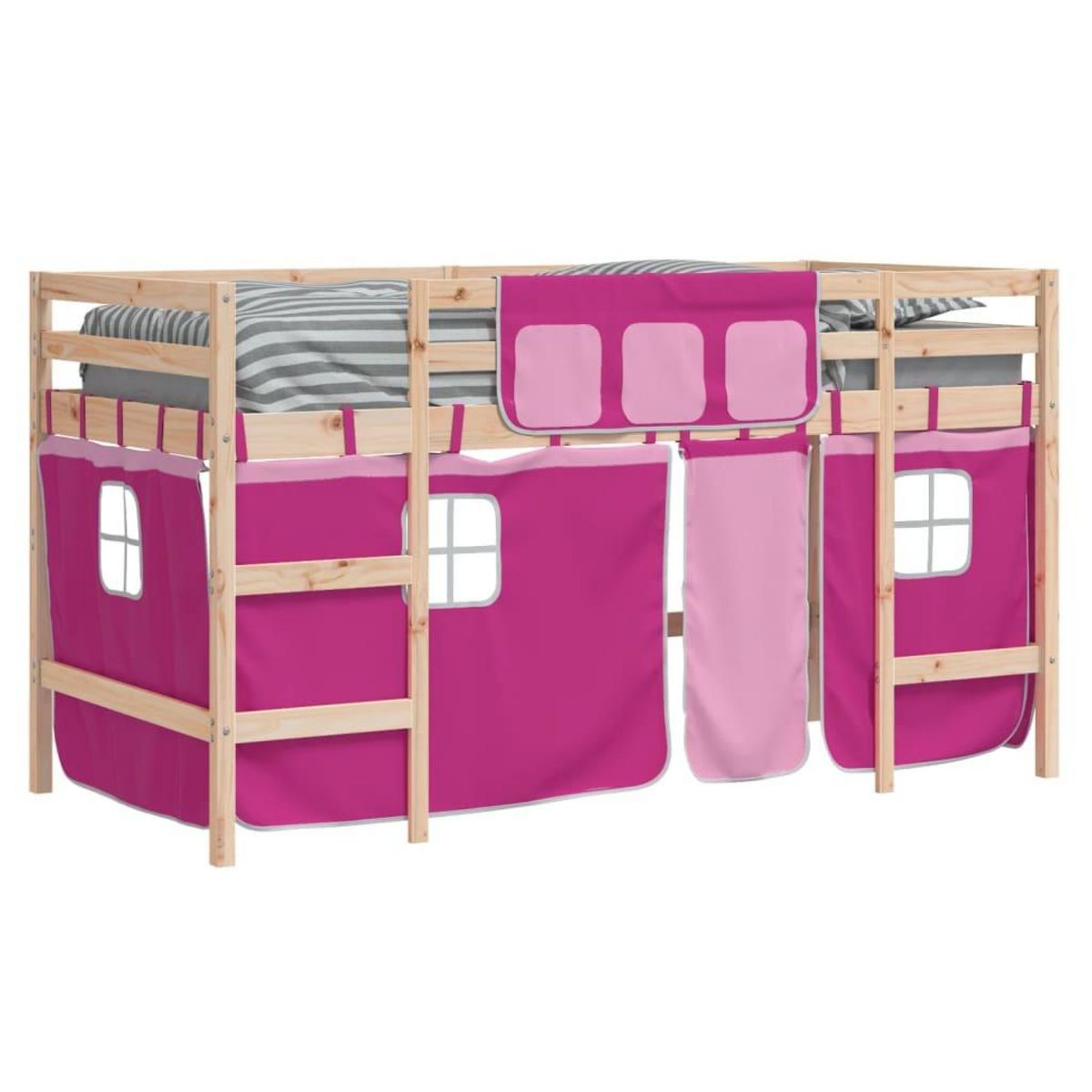 VIDAXL Lit mezzanine enfants avec rideaux sans matelas rose 90x200cm