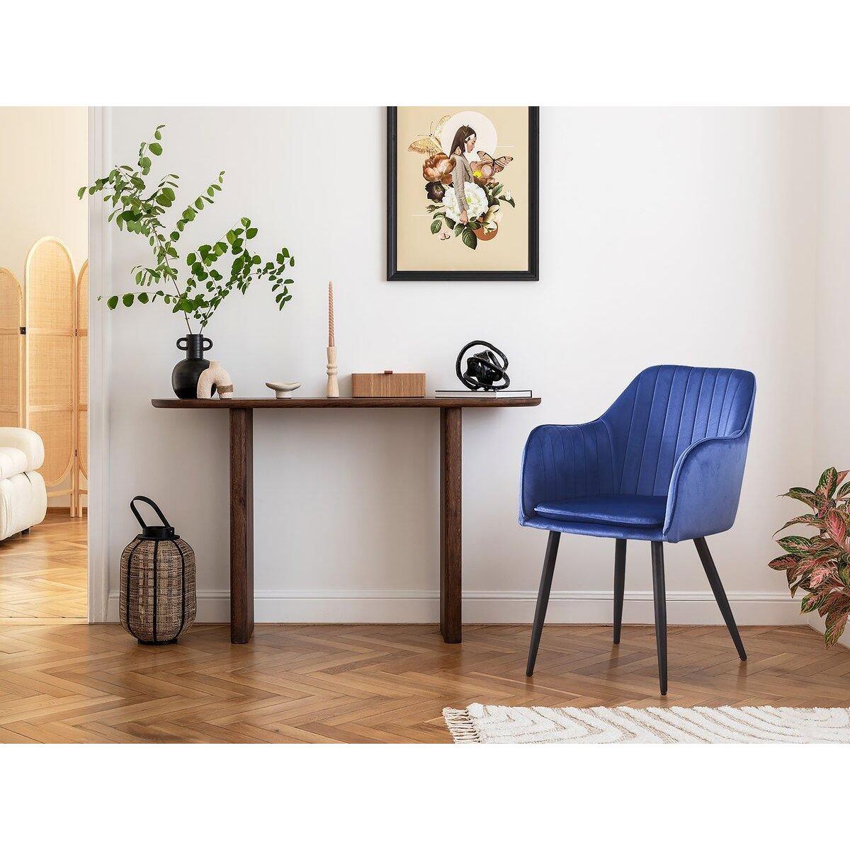 Habitat et Jardin Lot de 2 chaises  Velma  en velours avec accoudoirs - Bleu