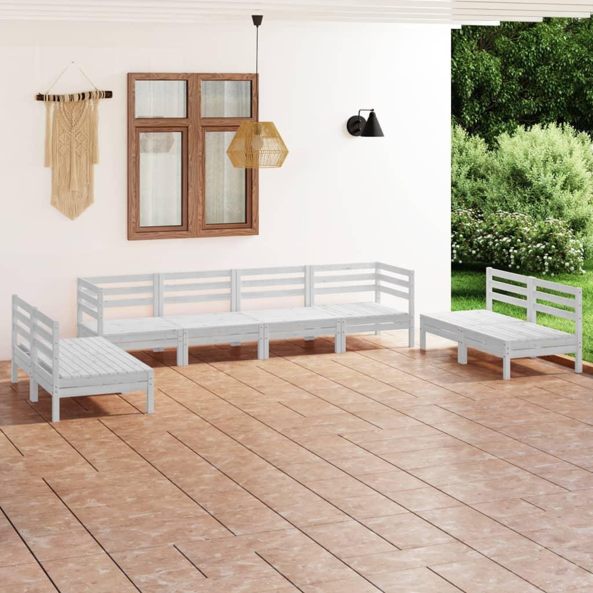 Voir la diapositive 1 : VIDAXL Salon de jardin 8 pcs Blanc Bois de pin massif