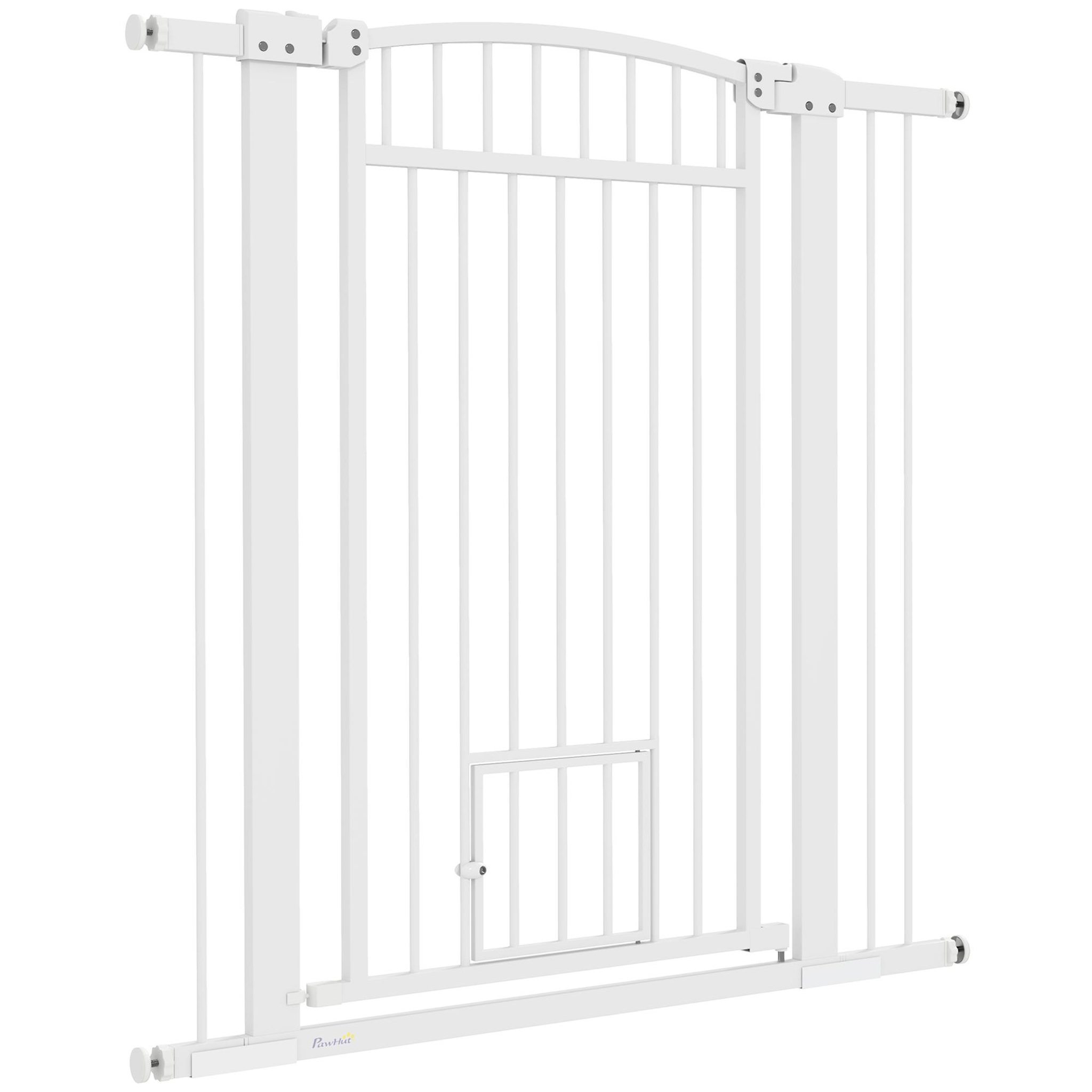 PAWHUT Barrière de sécurite chien extensible l.76-104 cm double verrouillage montage pression ou perçage blanc