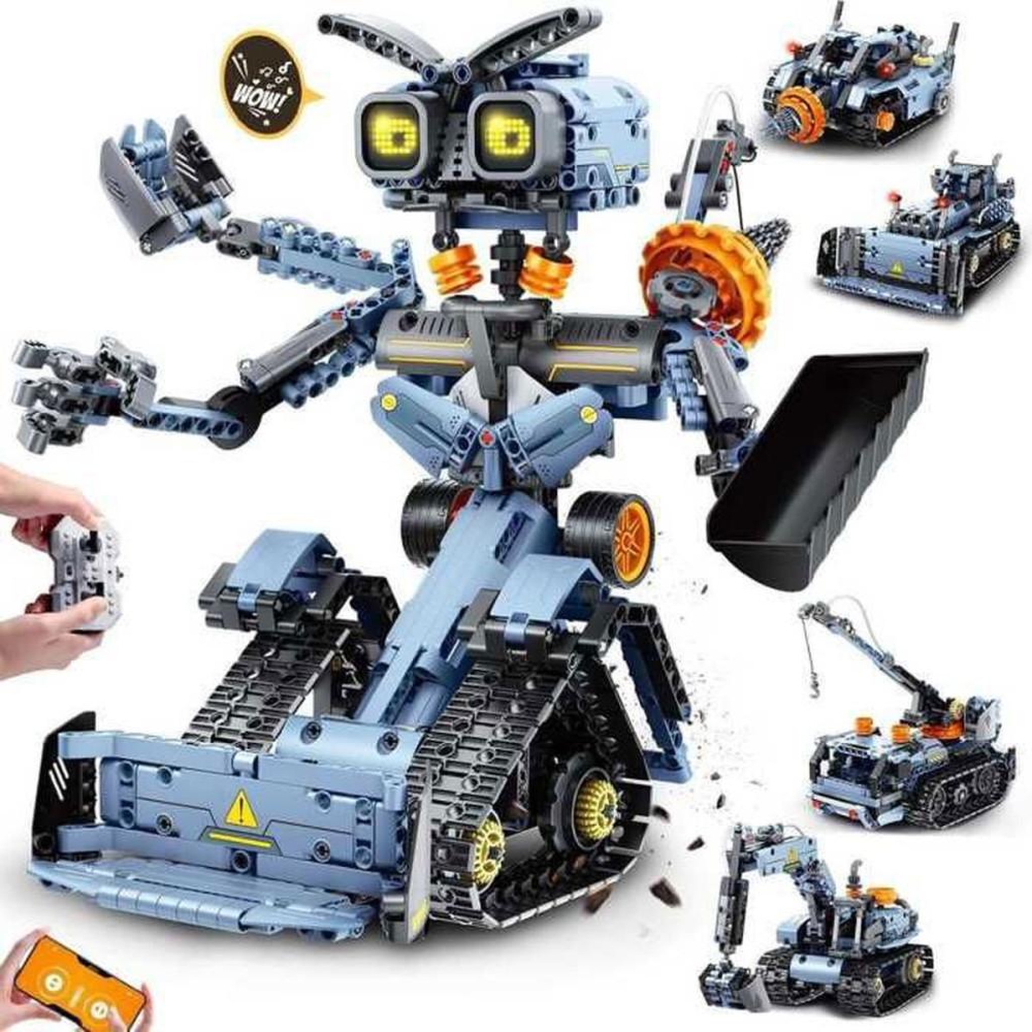 Voir la diapositive 1 : Coffret robot de construction programmable 5-en-1 795 pièces, yeux LED, app et télécommande 2,4 GHz