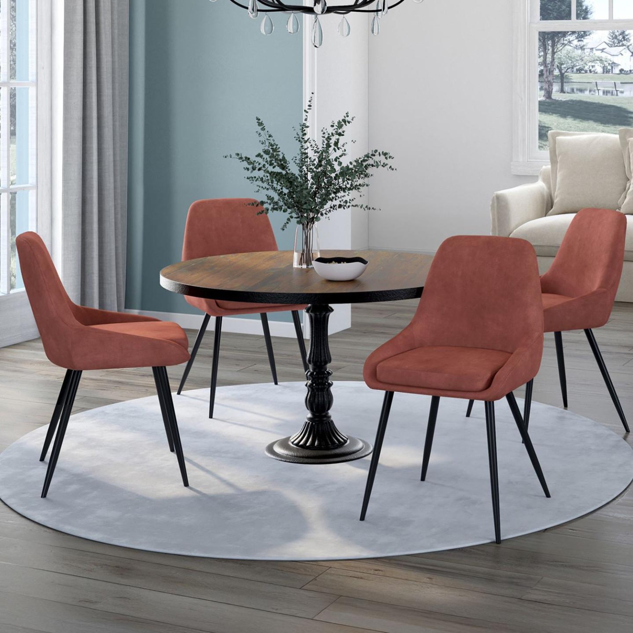 Voir la diapositive 2 : ID MARKET Lot de 4 chaises thalya en velours terracotta avec accoudoirs