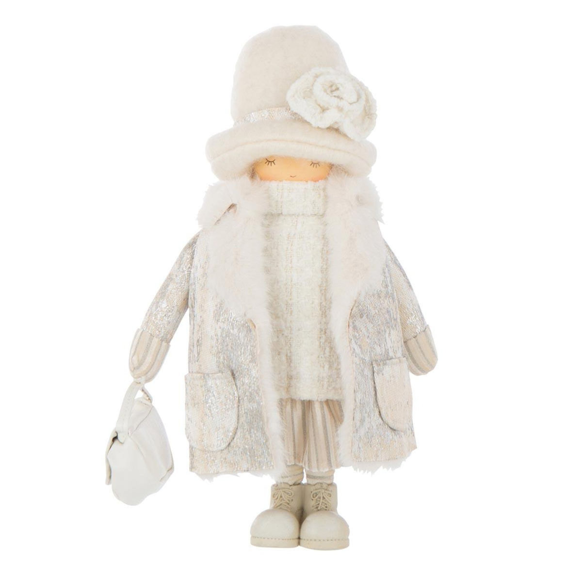 Paris Prix Statuette Fille en Tissu  Sac  30cm Blanc Cassé