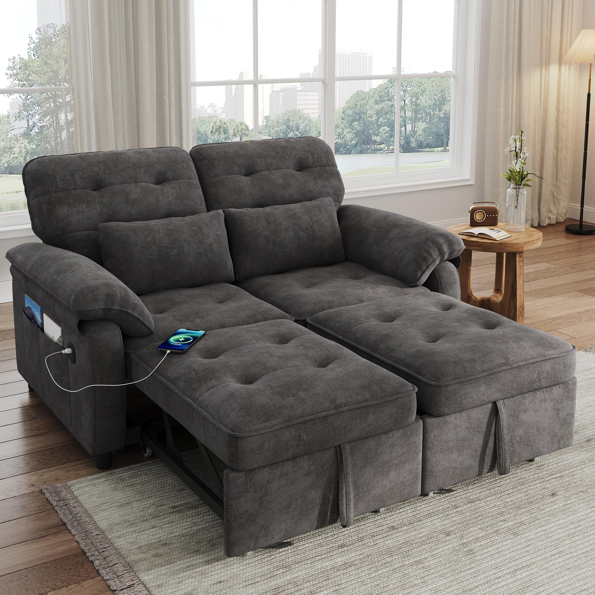 Voir la diapositive 2 : MERAX Canapé droit convertible 2 places tissu
