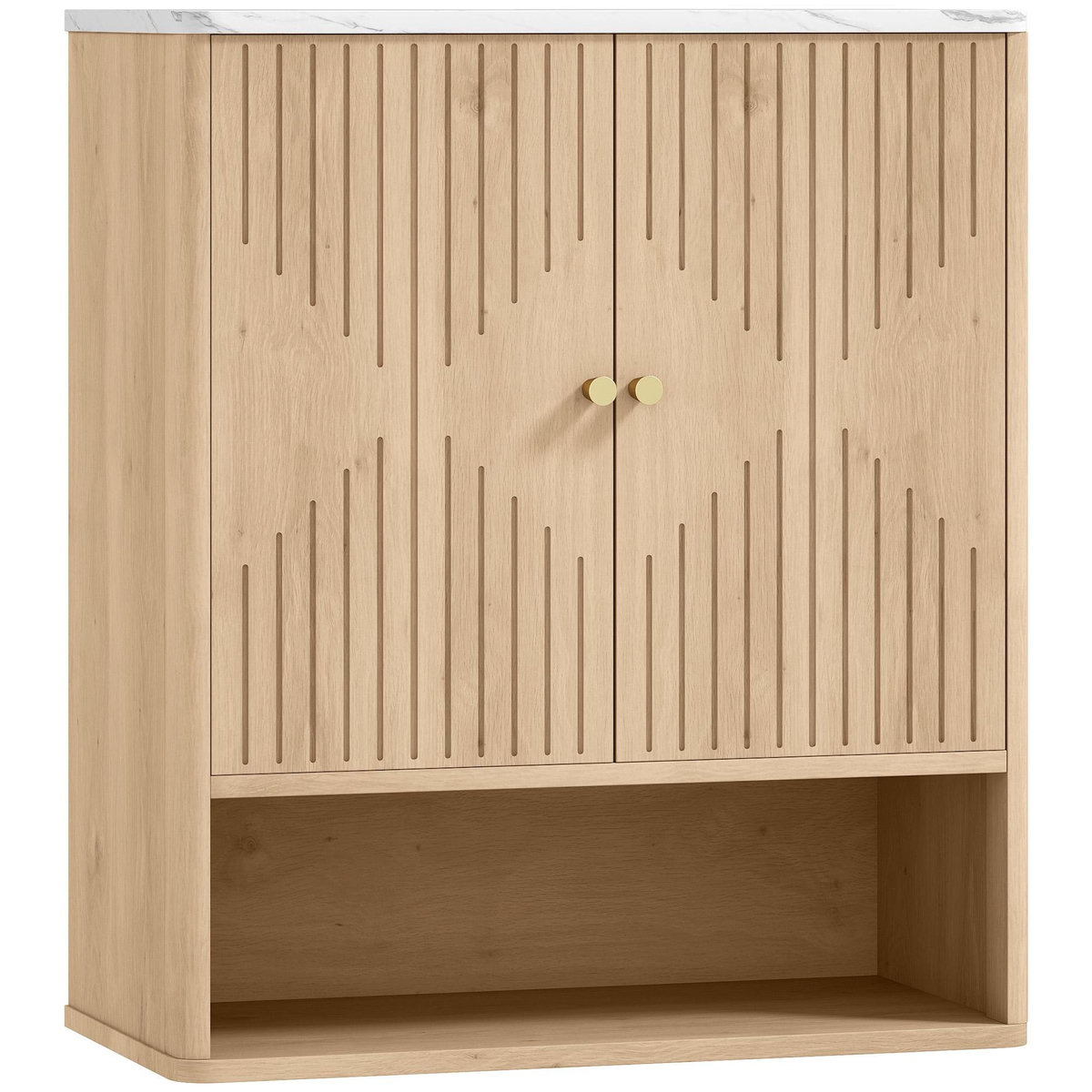 HOMCOM Armoire murale de salle de bain 2 portes étagère niche style bois naturel dim. 60 x 18 x 70 cm poignées métal doré