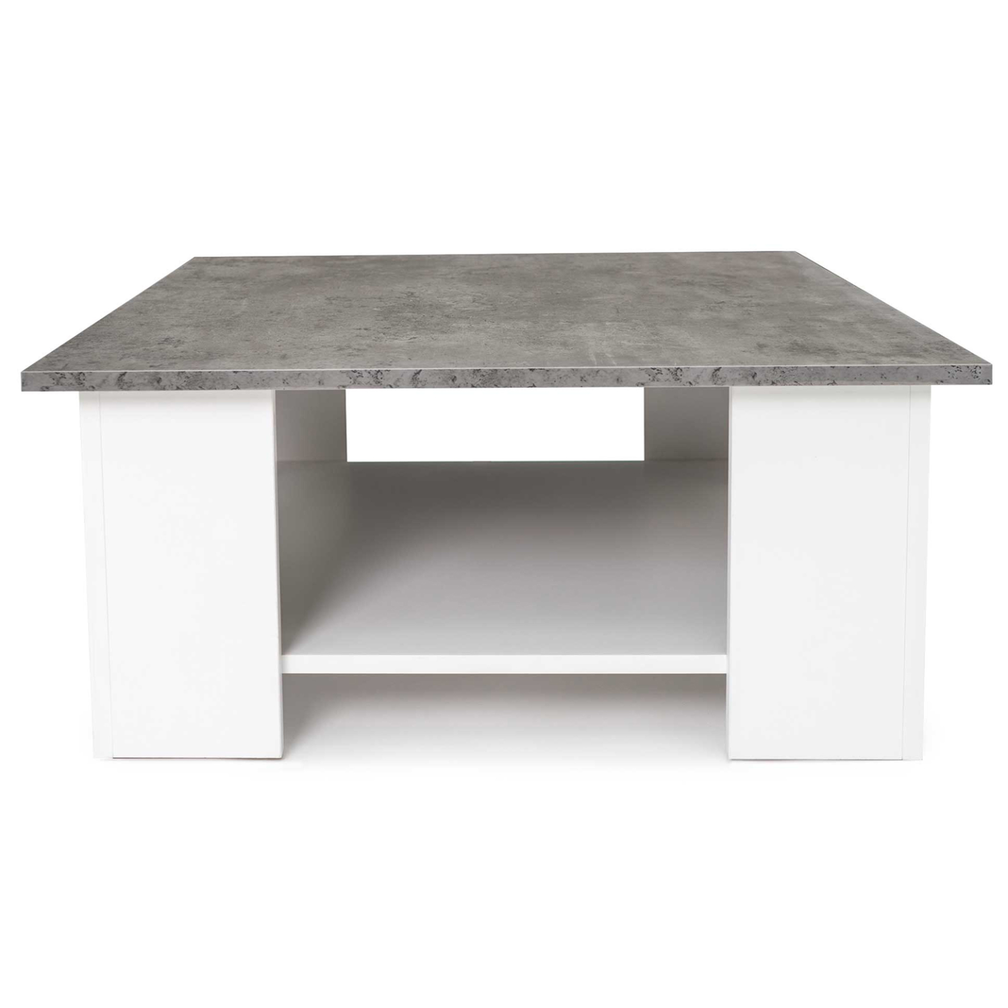 Voir la diapositive 3 : ID MARKET Table basse carrée eli blanche plateau effet béton