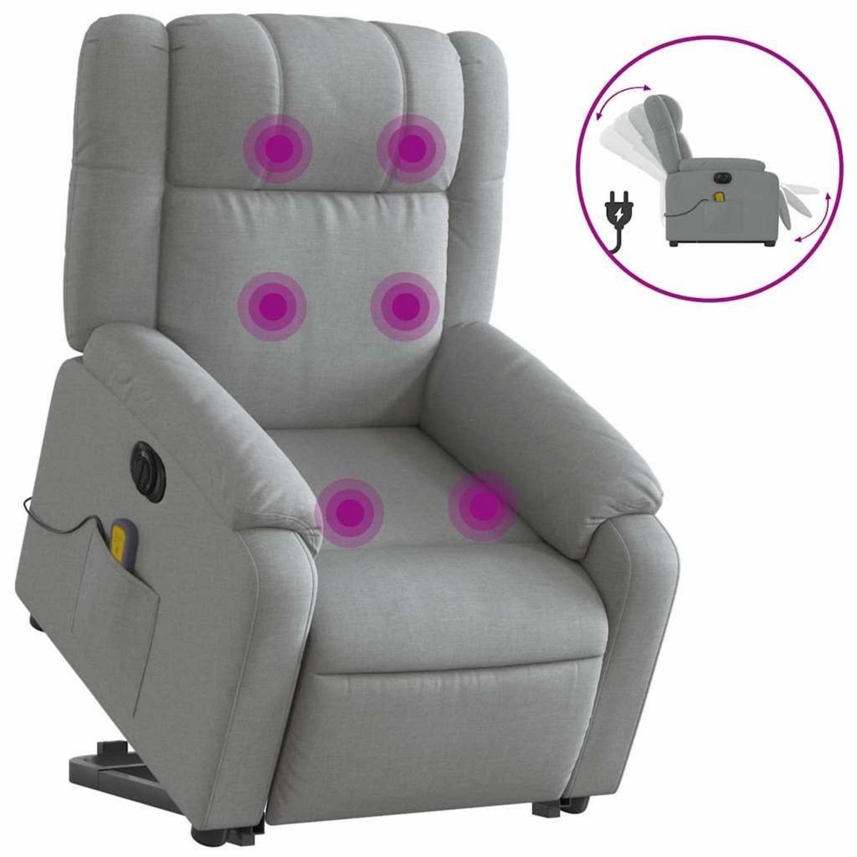VIDAXL Fauteuil inclinable de massage electrique Gris clair Tissu