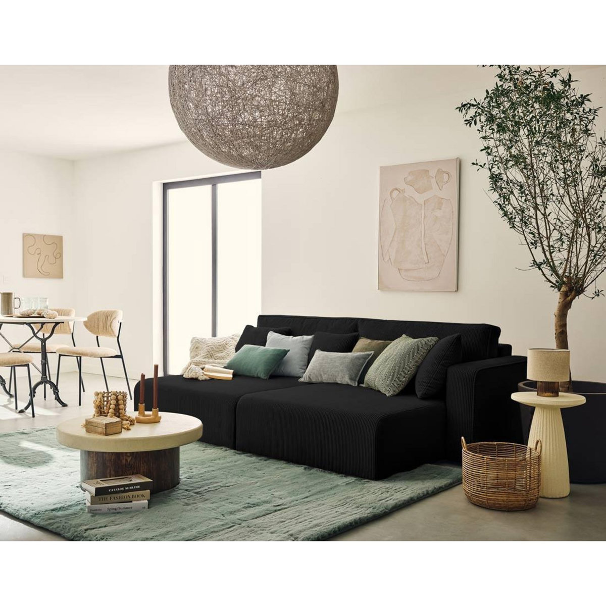 BEST MOBILIER Topaze - canapé droit 4 places avec double méridienne - assise profonde - en velours côtelé