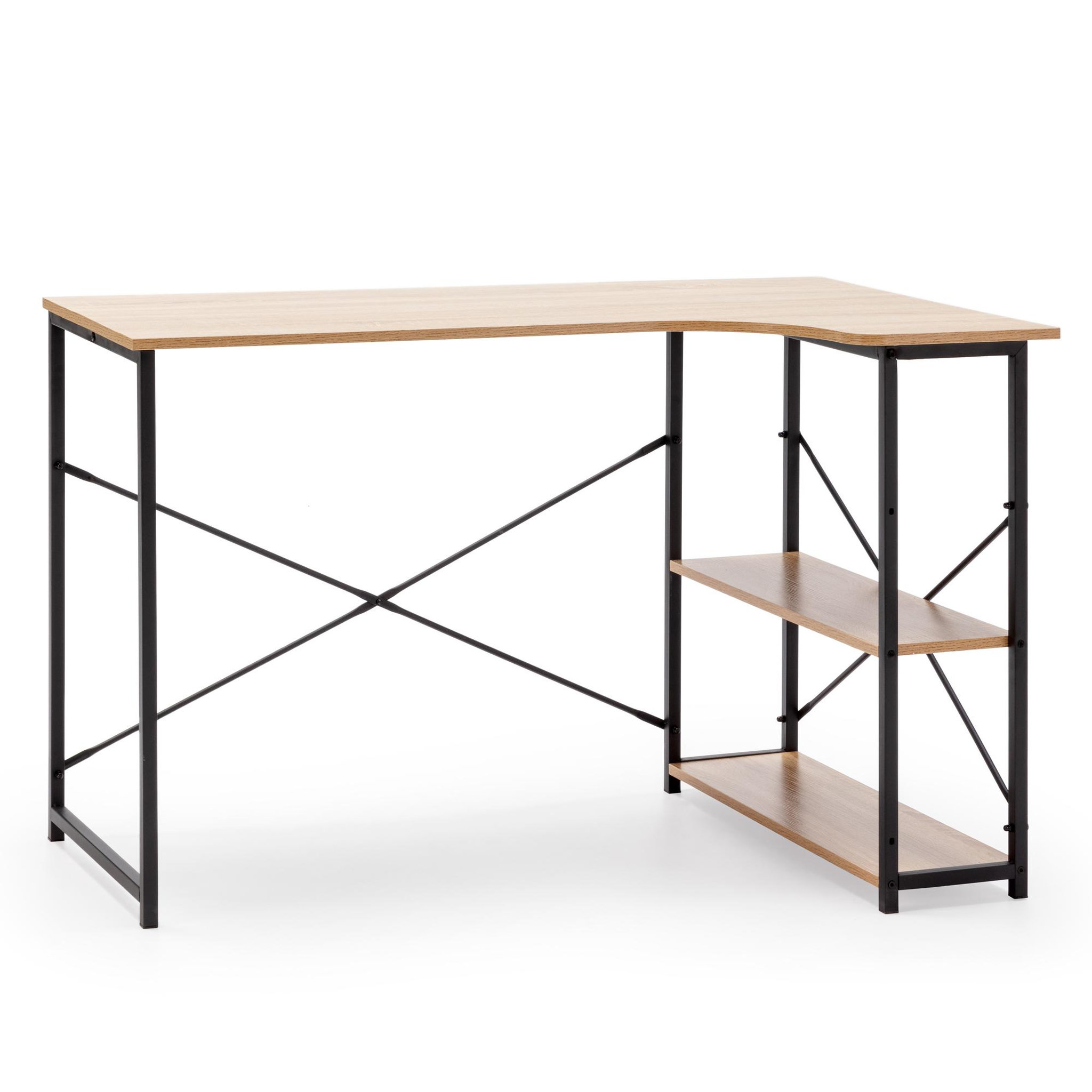 VS VENTA-STOCK Bureau Juani noir, 2 étagères, style industriel, 120 cm longueur