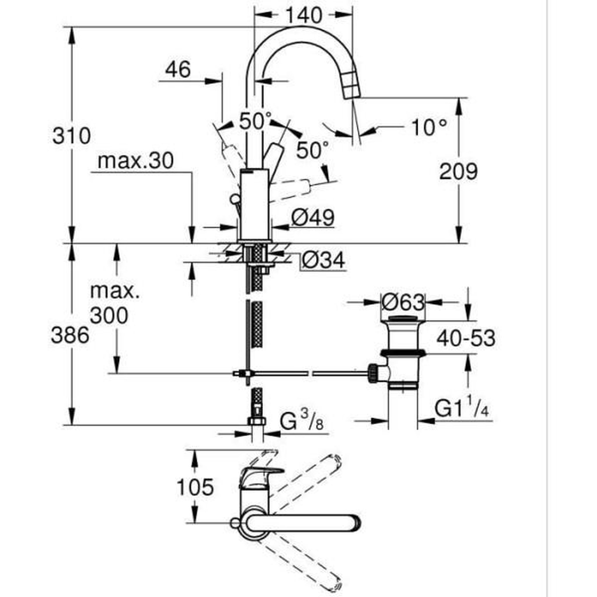 Voir la diapositive 3 : Grohe Robinet salle de bains - grohe start flow - mitigeur monocommande - taille l - chromé - economie d'eau - 23811000
