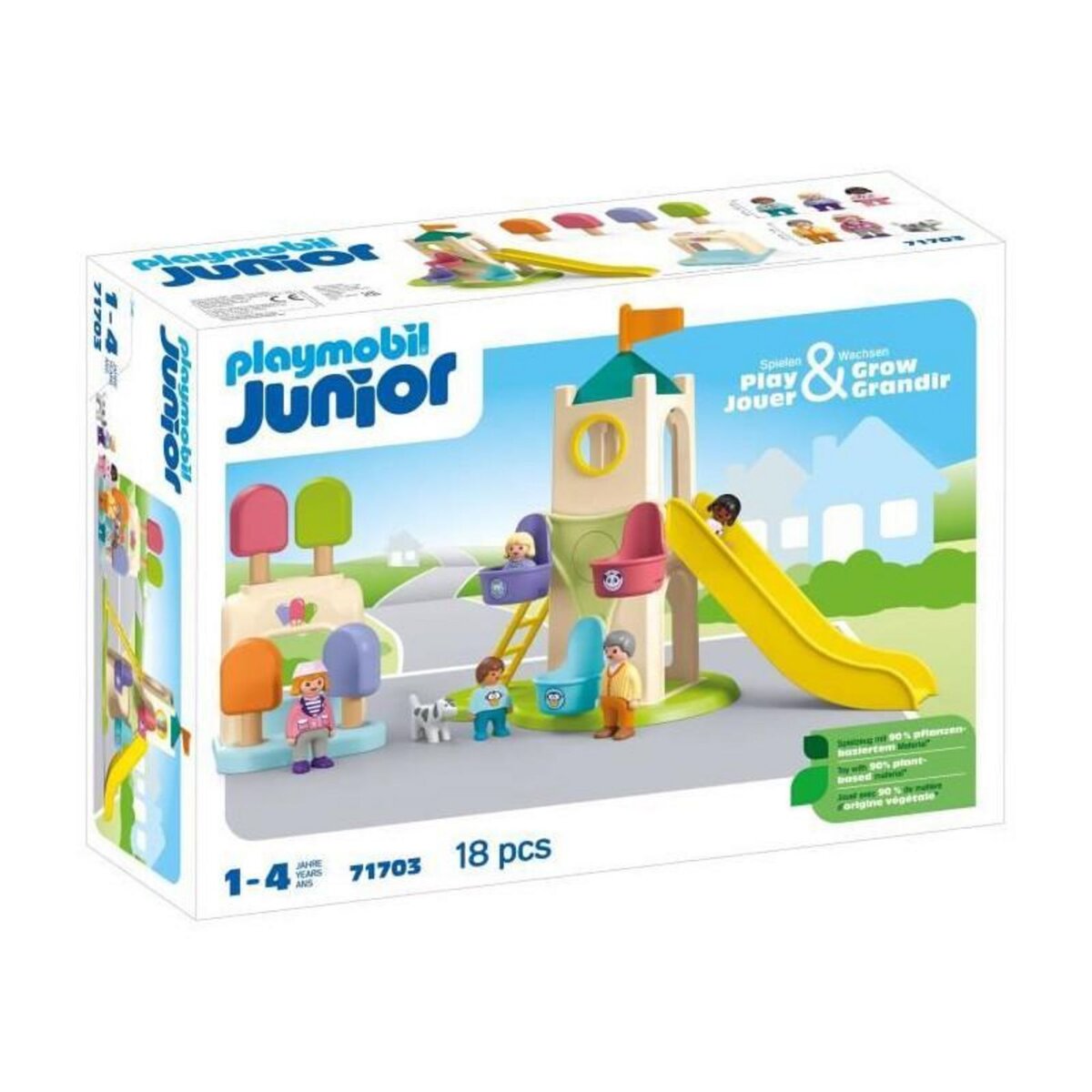 PLAYMOBIL PLAYMOBIL Junior 71703 Aire de jeux avec toboggan géant Comprend cinq personnages, un toboggan et des accessoires - Des 1 an